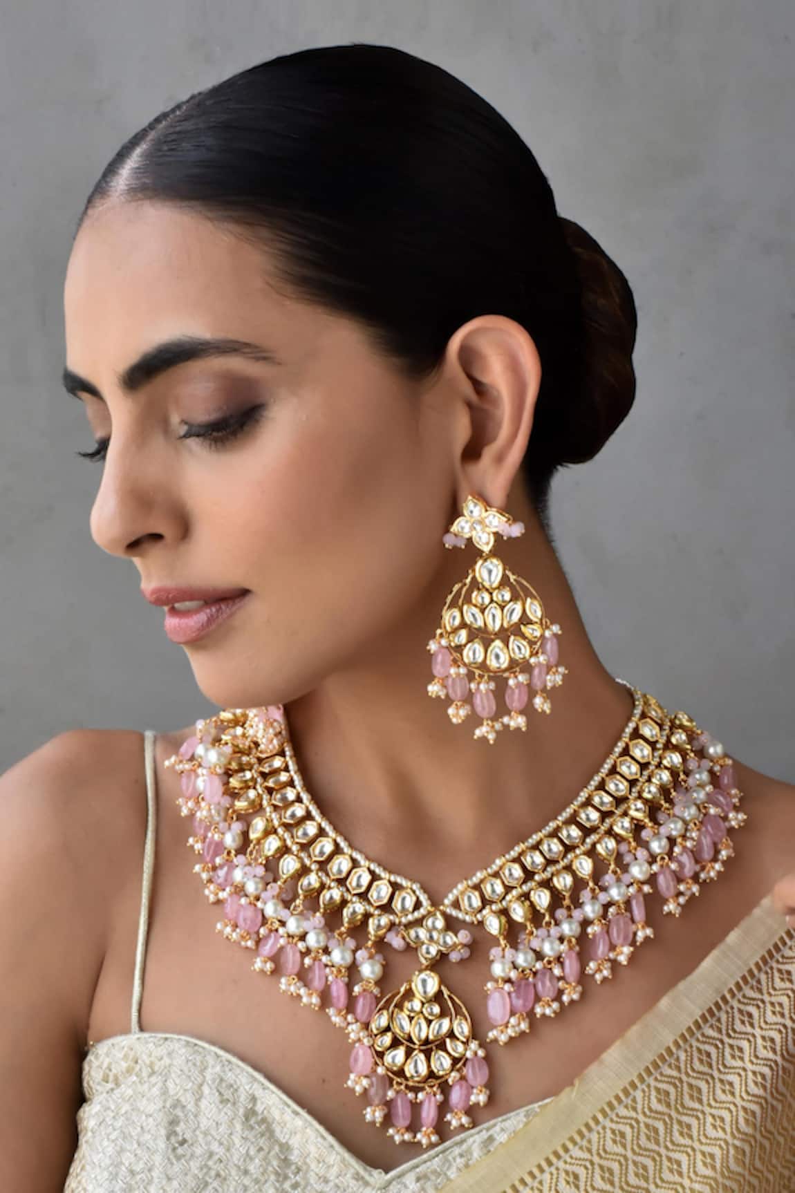 Swabhimann Kundan Embellished Bead Drop Necklace Set