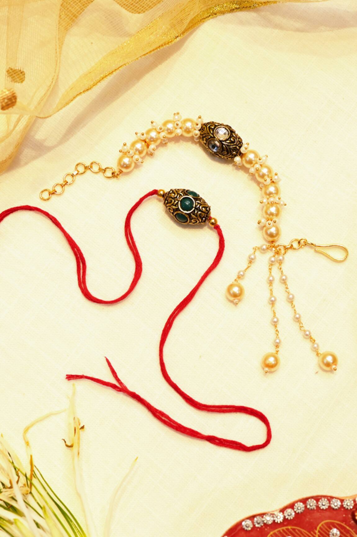 Shlok Jewels Kundan & Gemstone Rakhi Lumba Set 