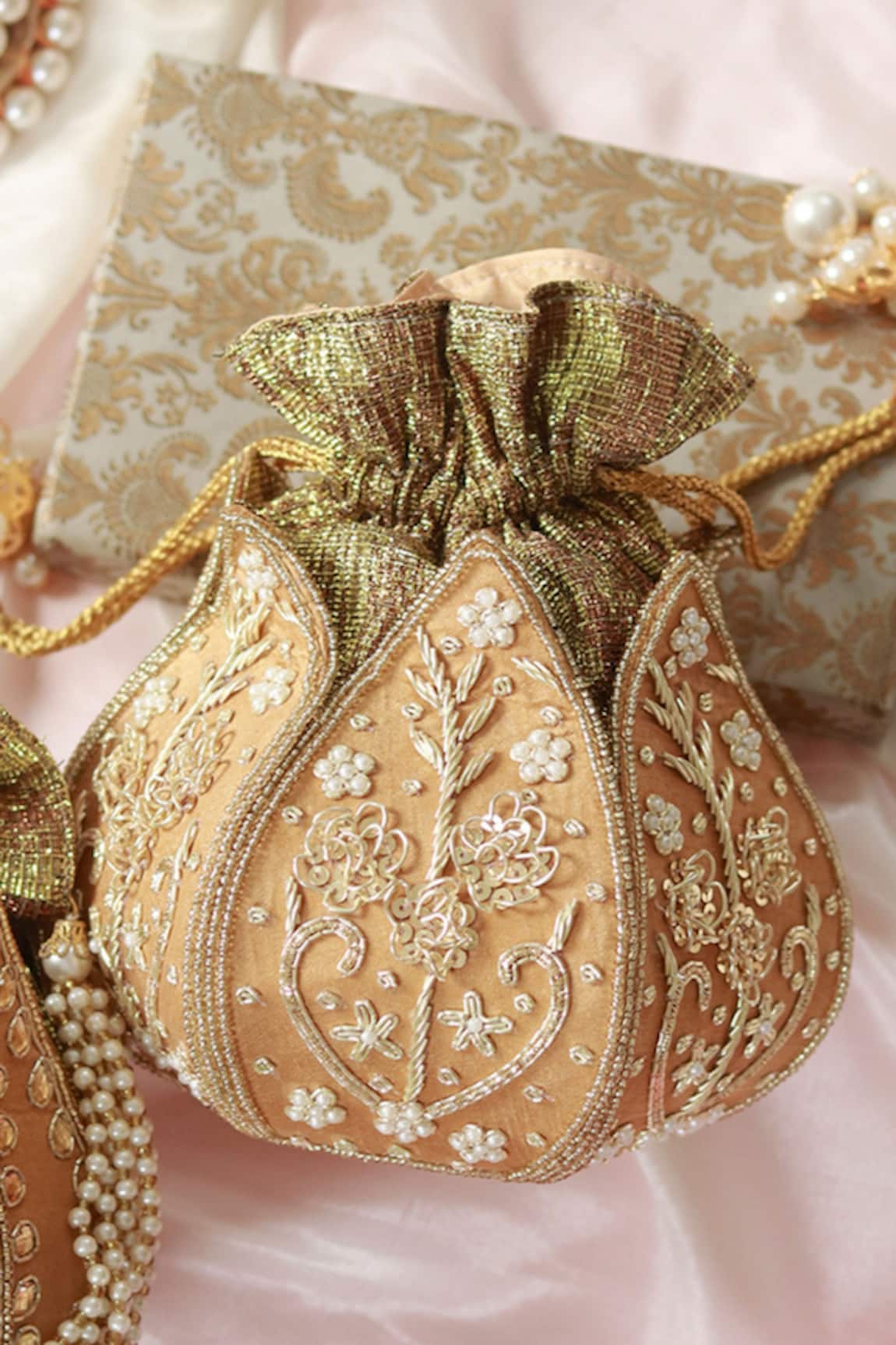 The Tan Clan Pushp Silk Hand Embroidered Potli 