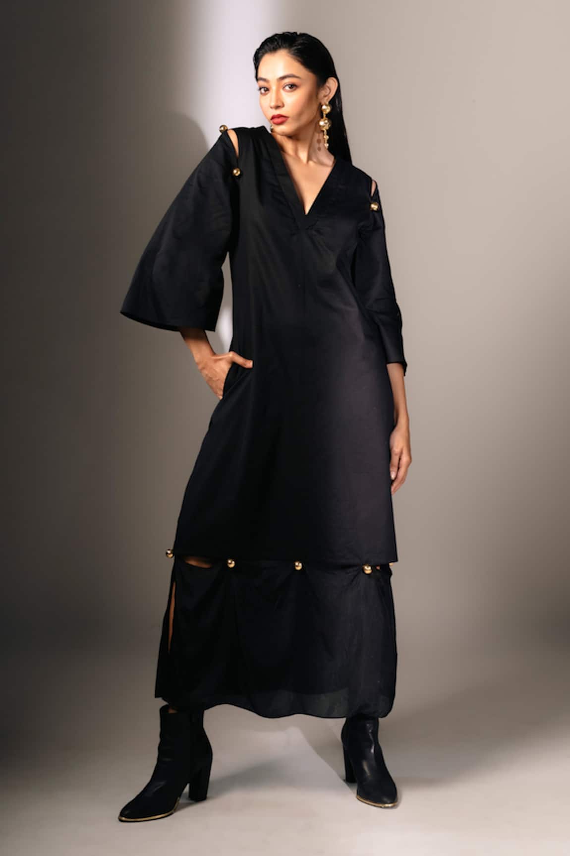 Karishma Kajaria Solid Straight Midi Dress 
