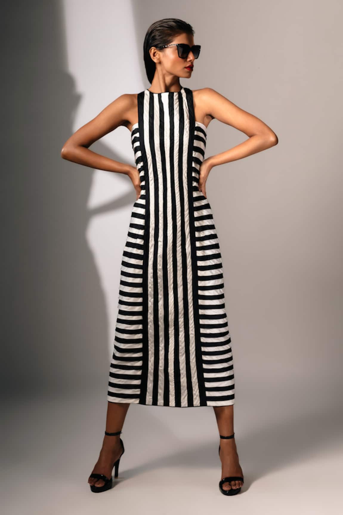 Karishma Kajaria Stripe Pattern Midi Dress 