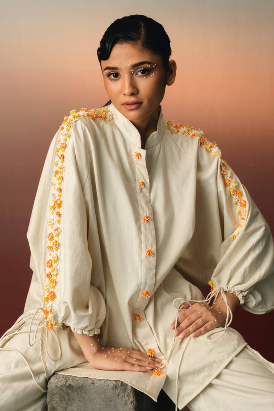 Karishma Kajaria Beaded Tassel Embroidered Shirt 