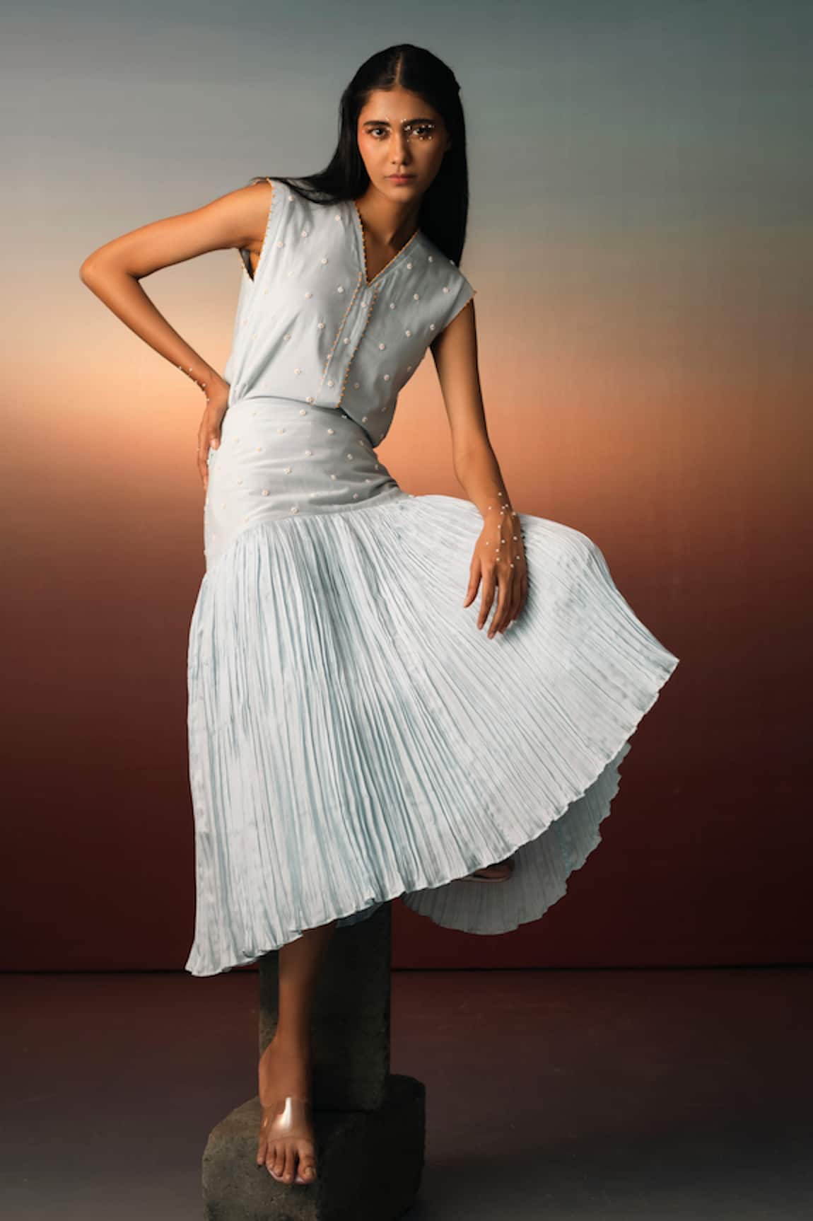 Karishma Kajaria Daisy Embroidered Top With Skirt 
