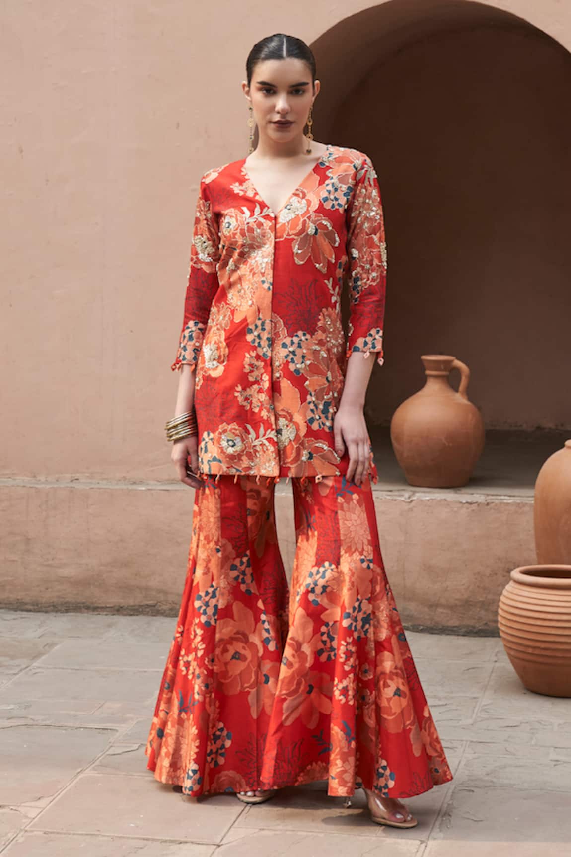 Archana Shah Floral Print Kurta & Sharara Set 