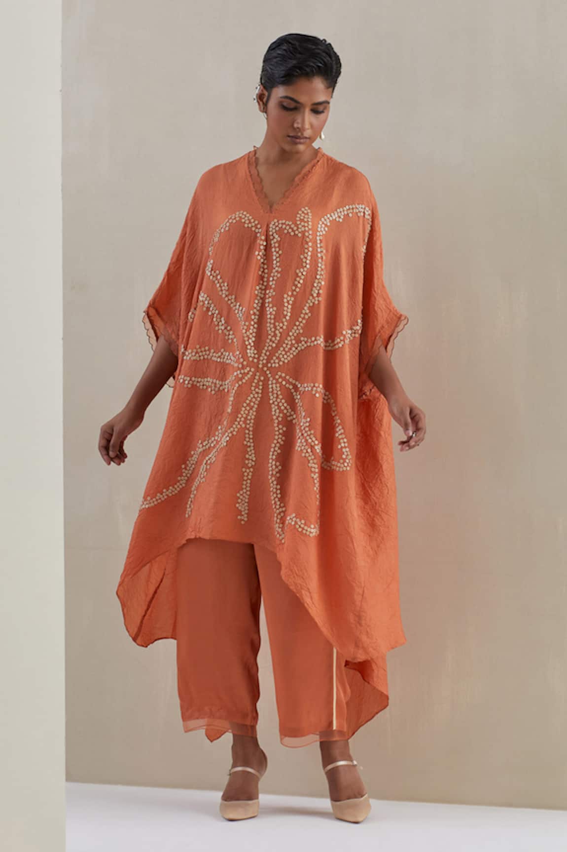 One Not Two Flower Hand Embroidered Kaftan Set 