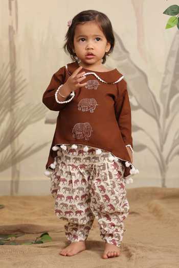 Cute Couture Elephant Print Kurta With Dhoti Pant 