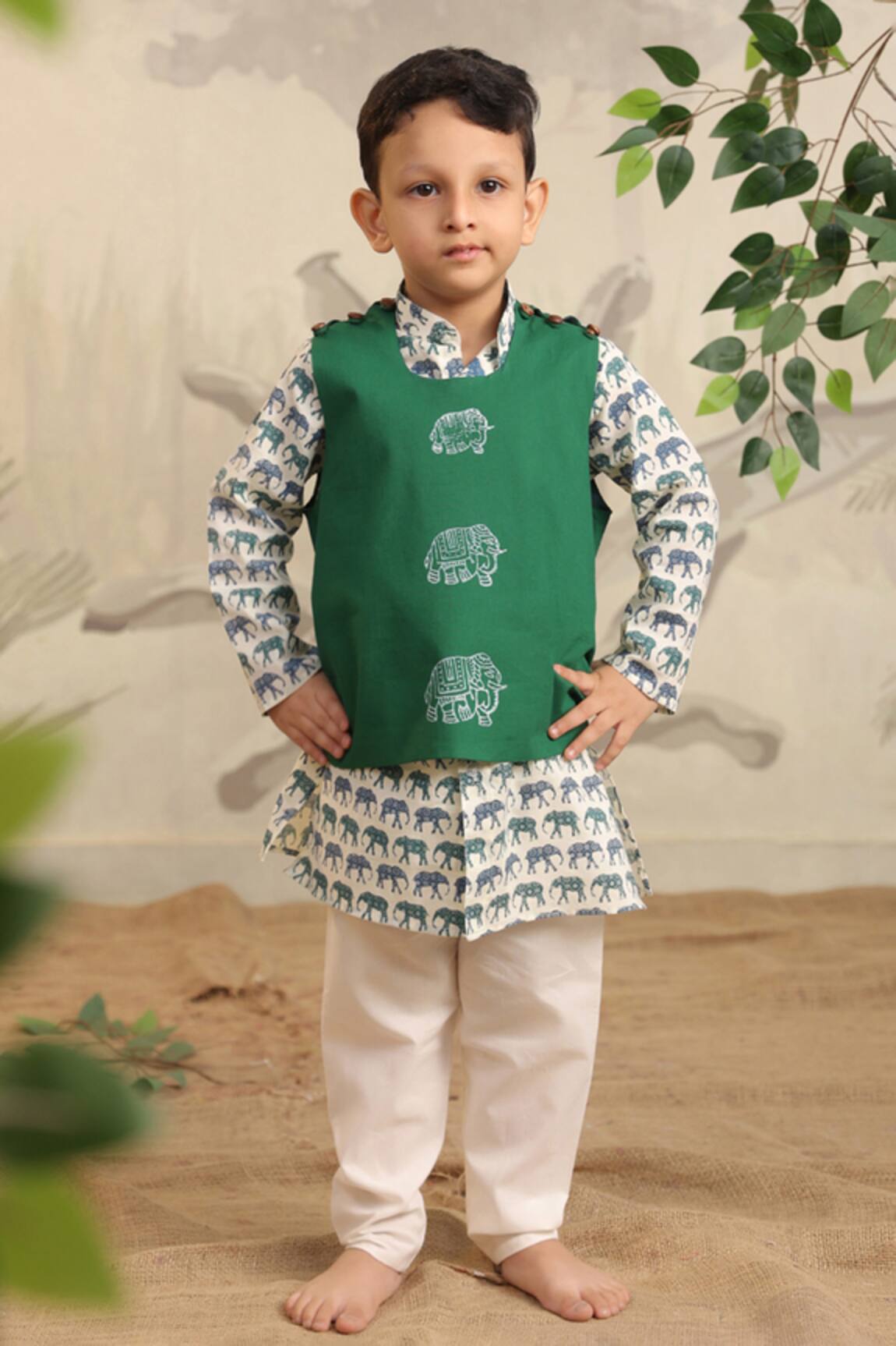 Cute Couture Elephant Block Print Jacket Set 