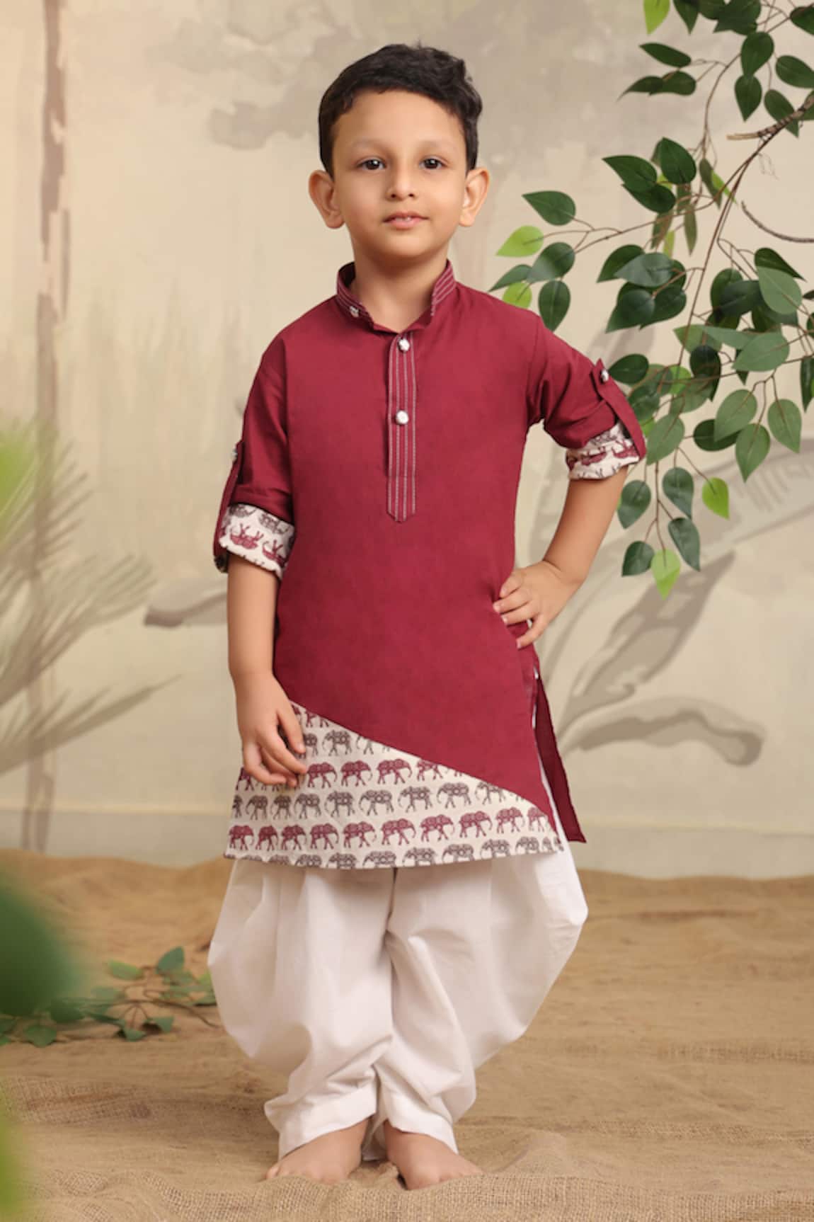 Cute Couture Elephant Print Side Panelled Kurta & Pant Set