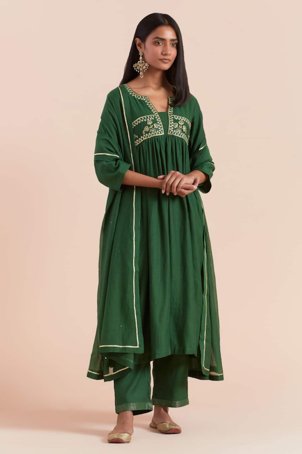 Priya Chaudhary Floral Embroidered A-Line Kurta Pant Set