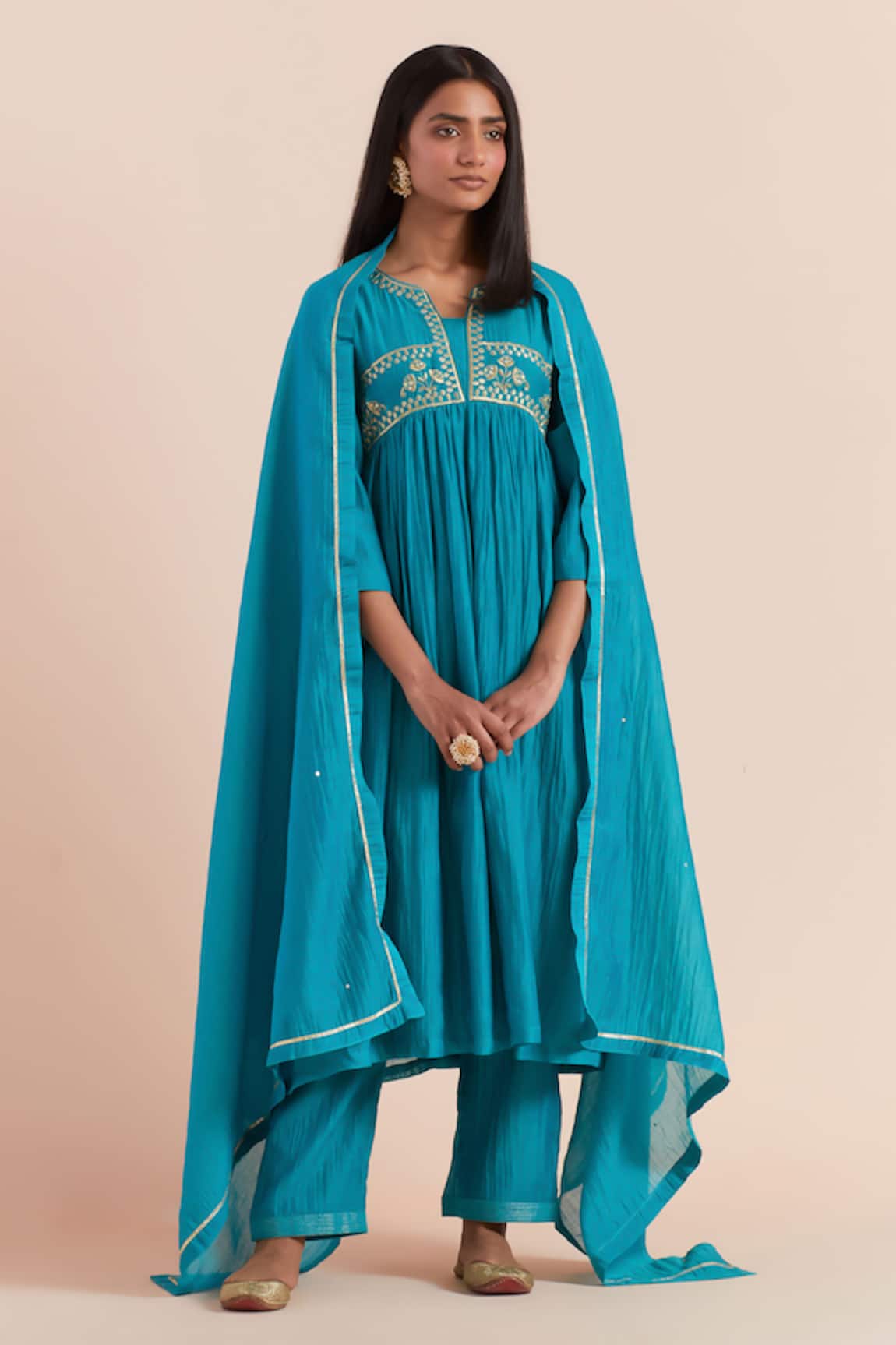 Priya Chaudhary Embroidered Anarkali Set with Dupatta & Pant