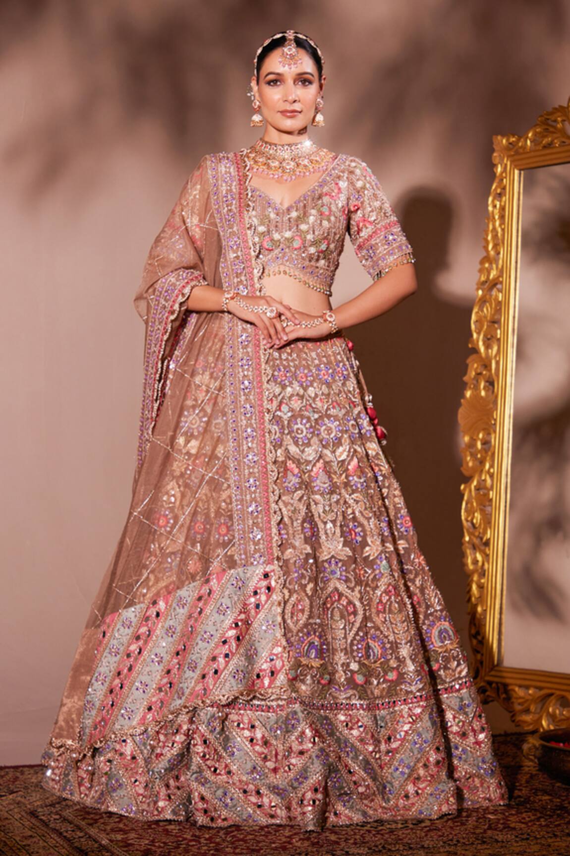Chaashni By Maansi And Ketan Embroidered Mirror Work Bridal Lehenga Set