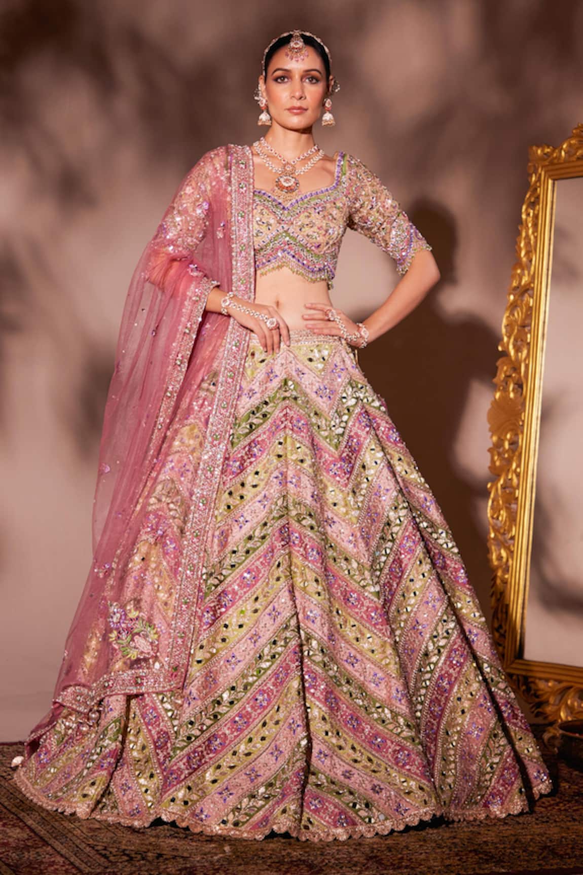 Chaashni By Maansi And Ketan Geometric Pattern Embroidered Lehenga Set