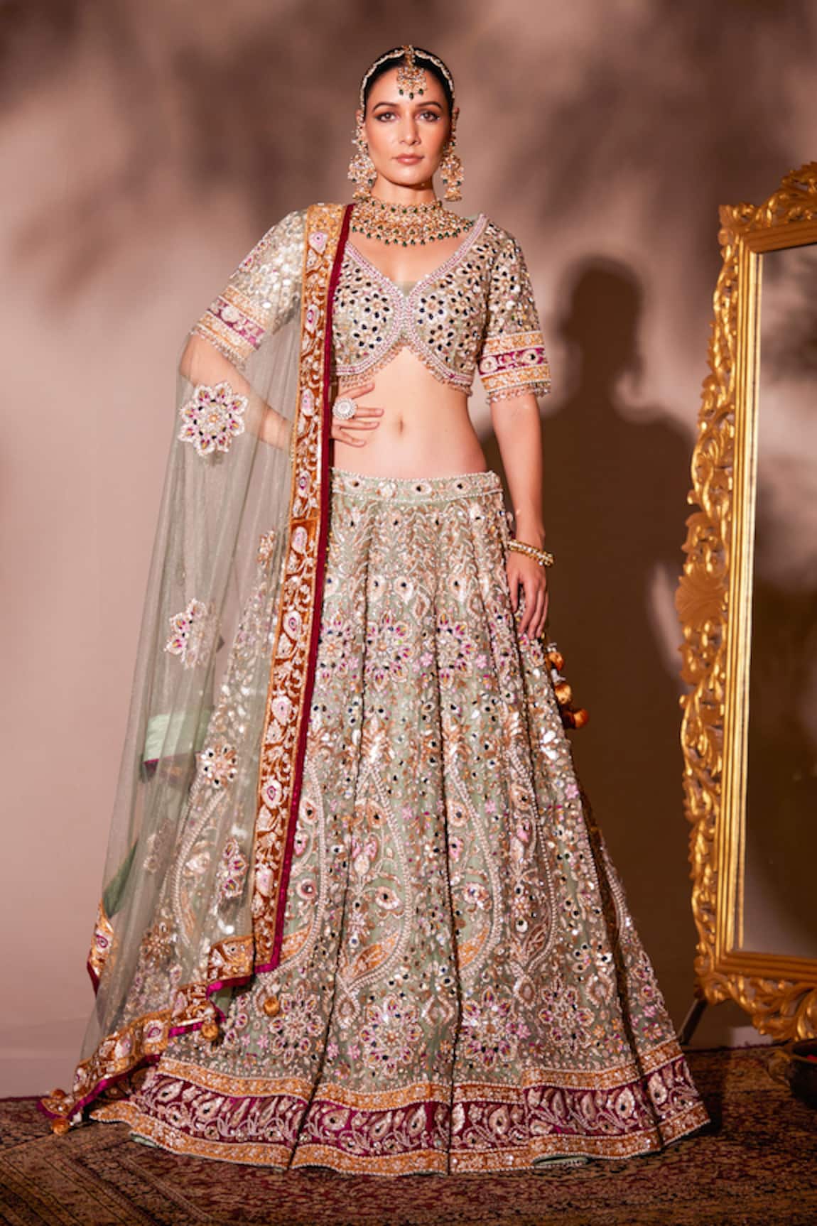 Chaashni By Maansi And Ketan Embroidered Mirror Work Lehenga Set