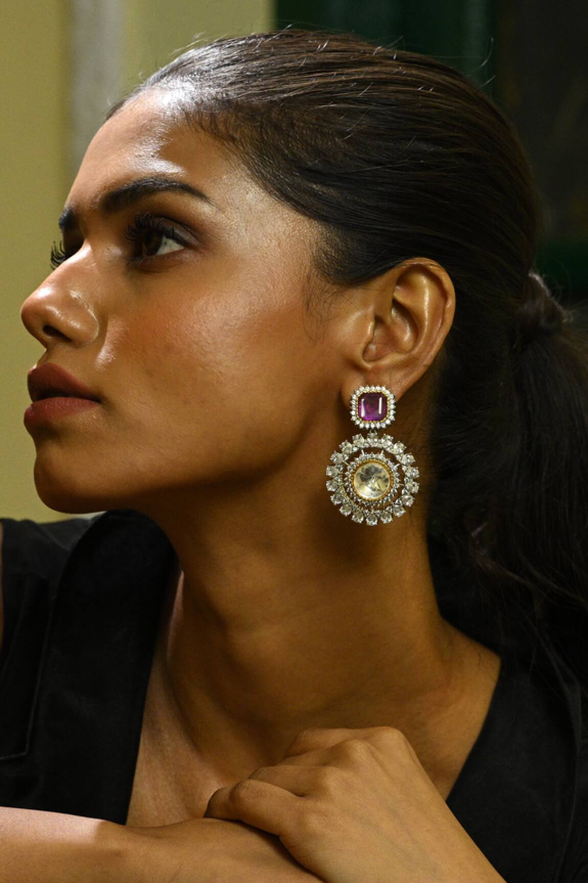 Zaza By Somya Intense Polki Studded Floral Earrings 