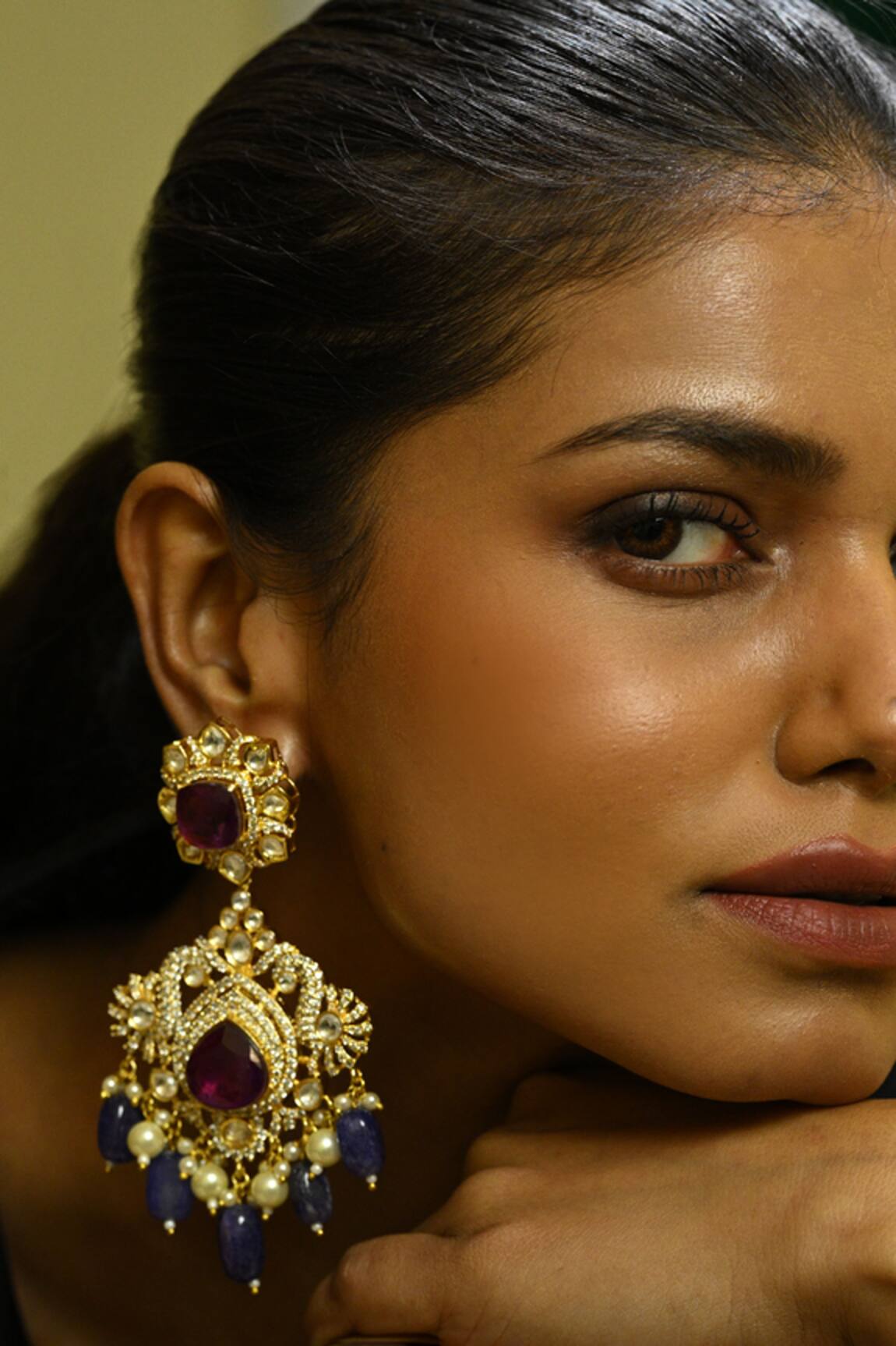 Zaza By Somya Luxuriously Floral Swirl Kundan Studded Earrings 