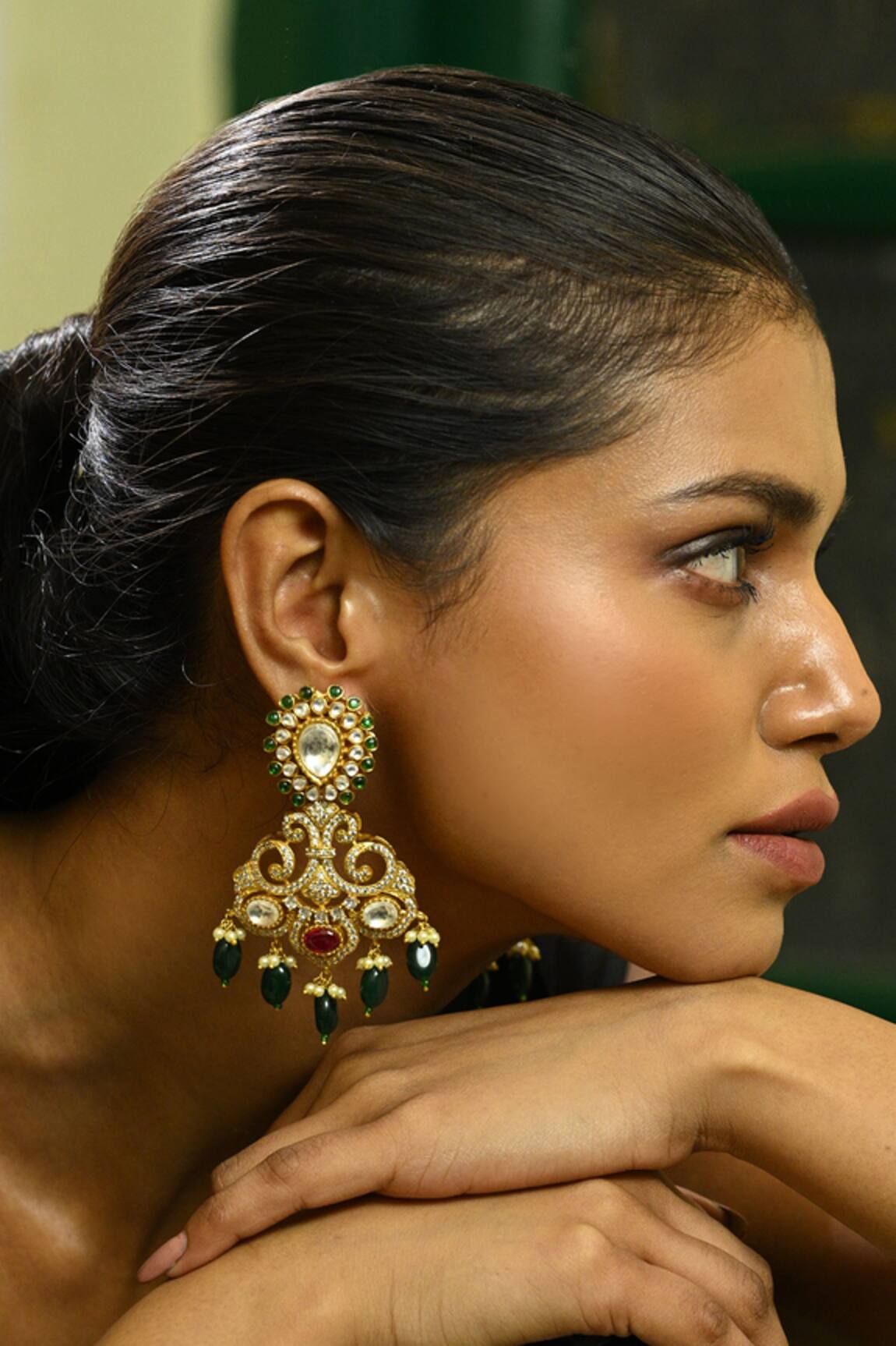 Zaza By Somya Evoke Swirl Polki Studded Earrings 