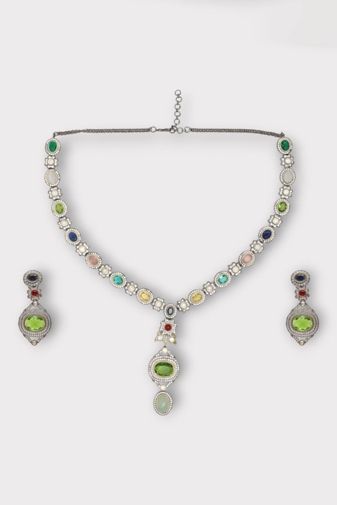 Zaza By Somya Evoke Floral Stone Studded Long Necklace Set