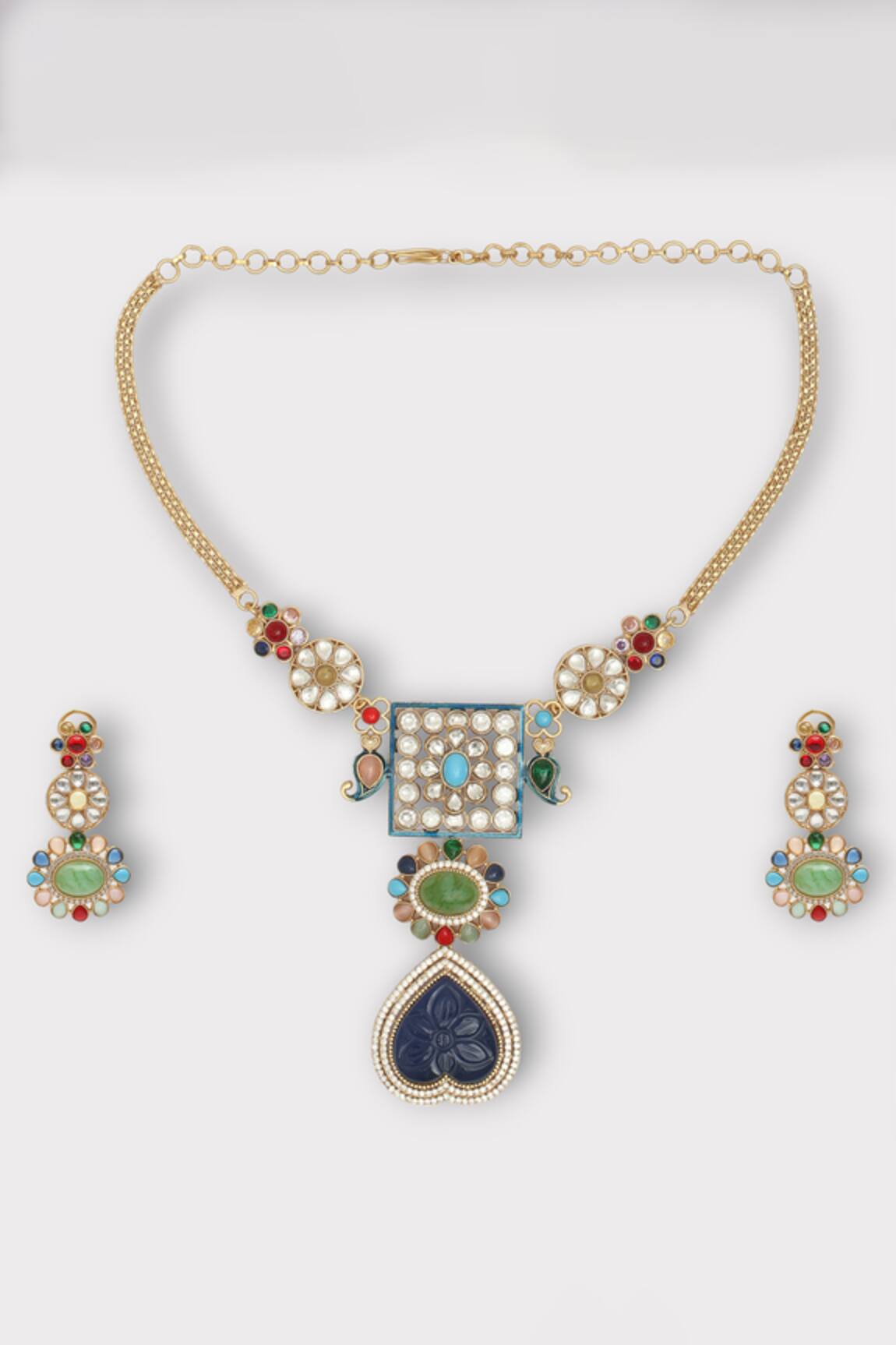 Zaza By Somya Adorn Floral Geometric Studded Necklace Set