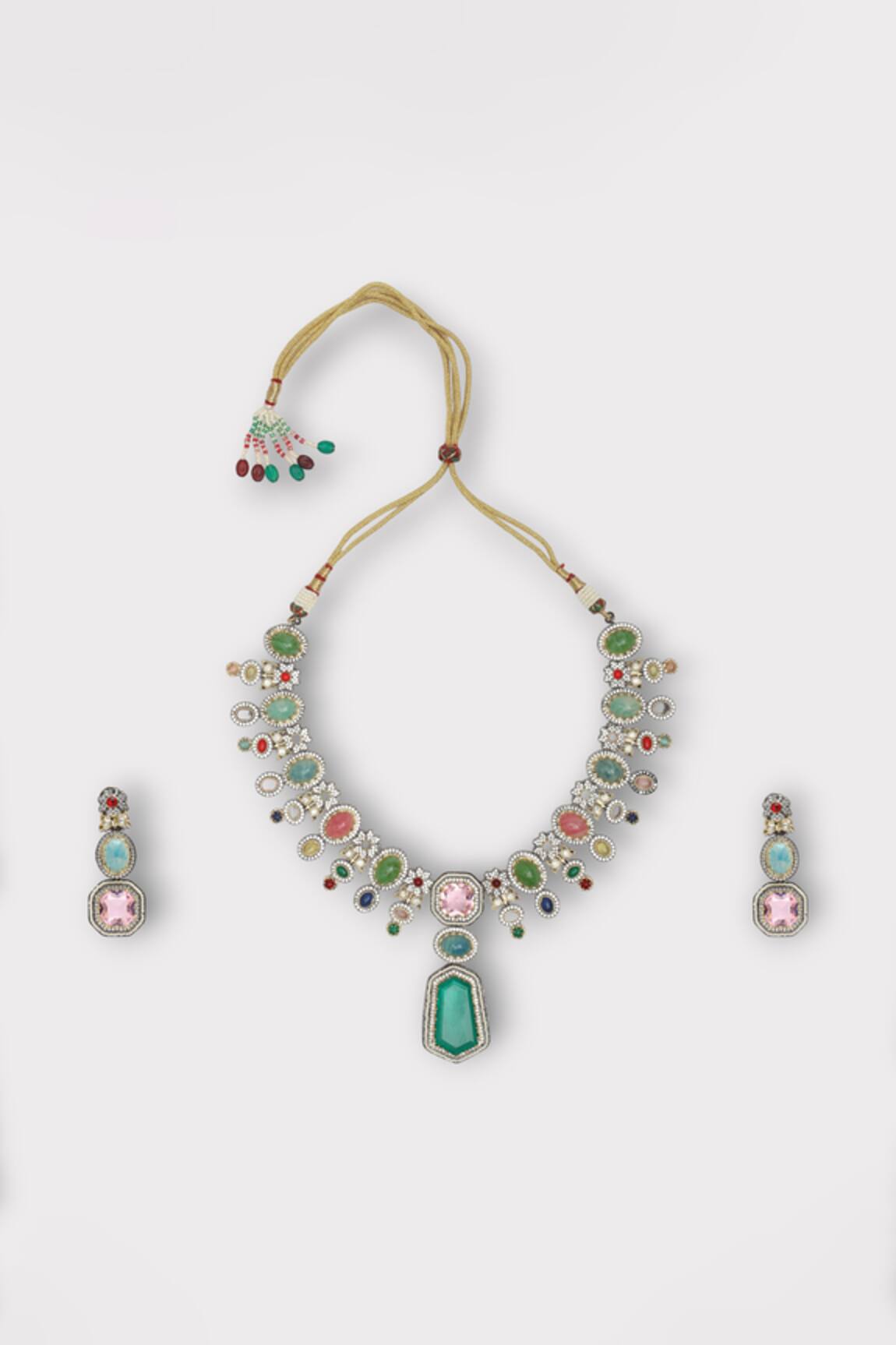 Zaza By Somya Cherish Geometric Stone Studded Necklace Set