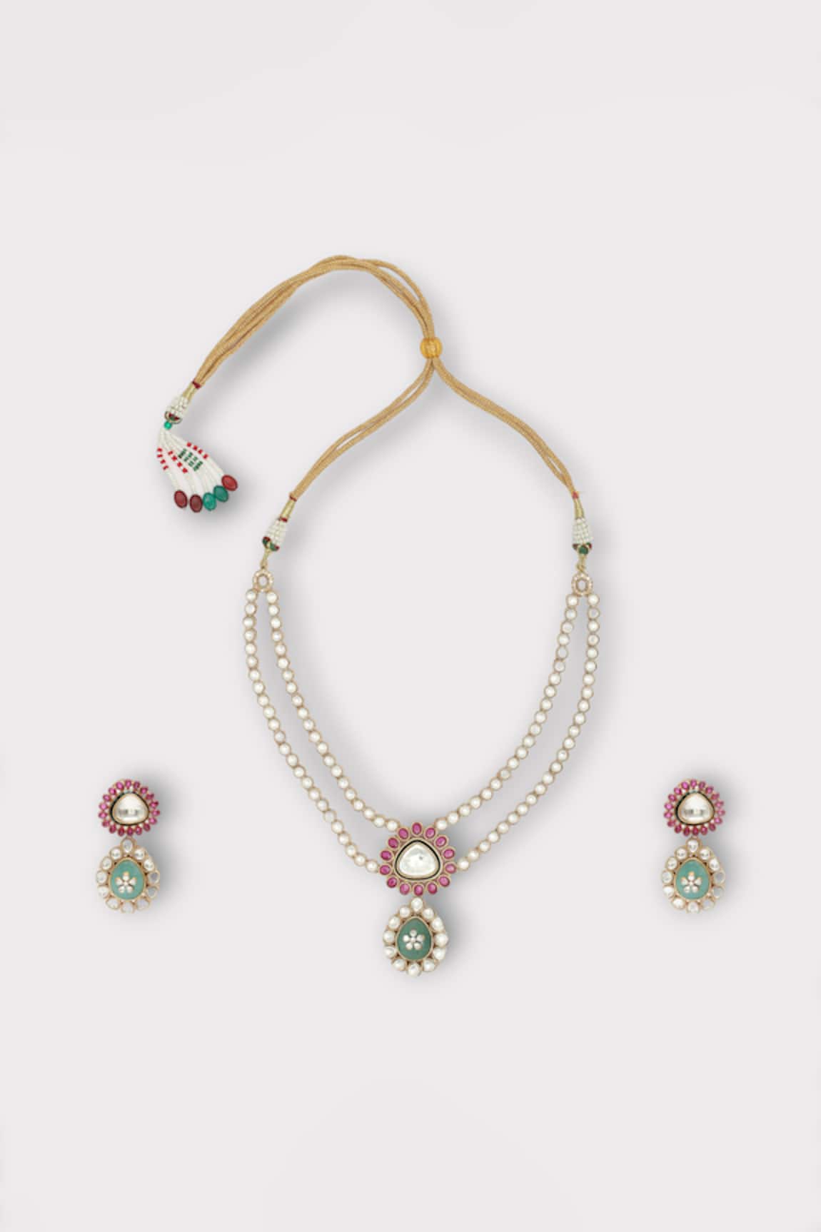 Zaza By Somya Enchant Polki Studded Double Layer Necklace Set