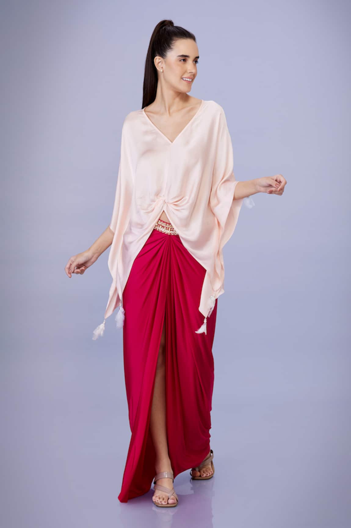 Dilnaz Bead Waistband Embroidered Draped Skirt 
