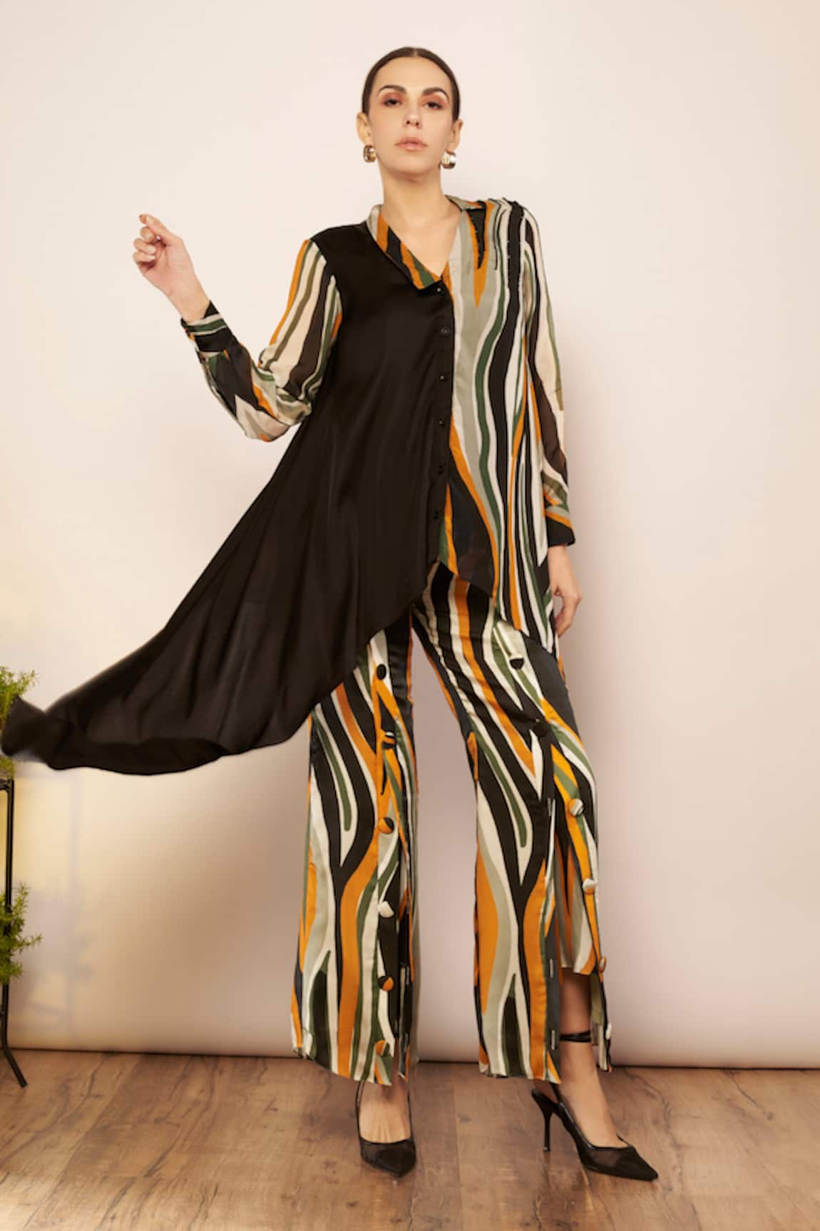 Babita Malkani Drip Wave Print Asymmetric Shirt 