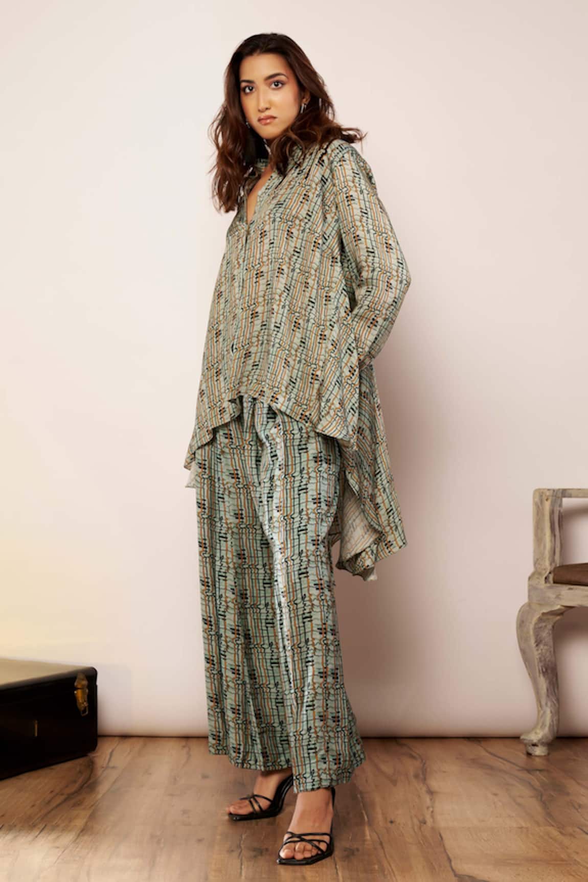 Babita Malkani Satin Abstract Print High Low Top 