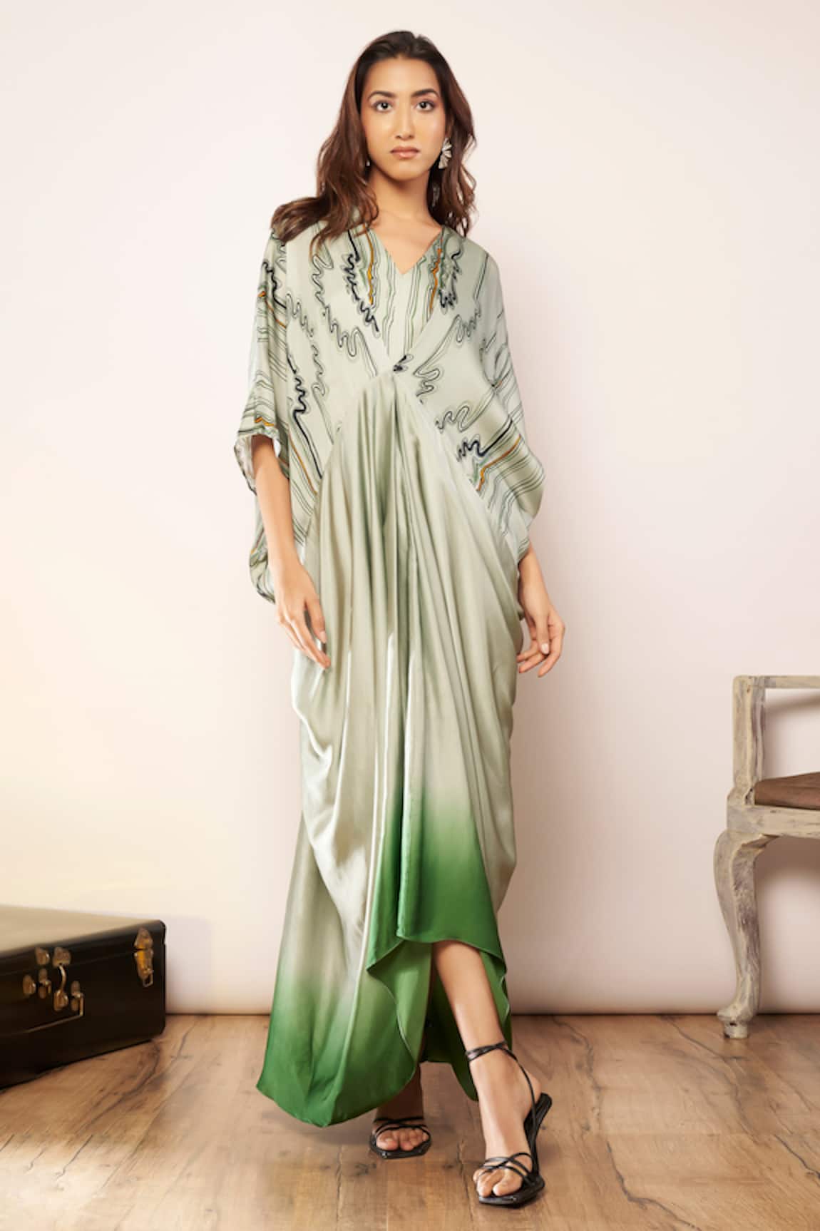 Babita Malkani Satin Printed Kaftan Dress 