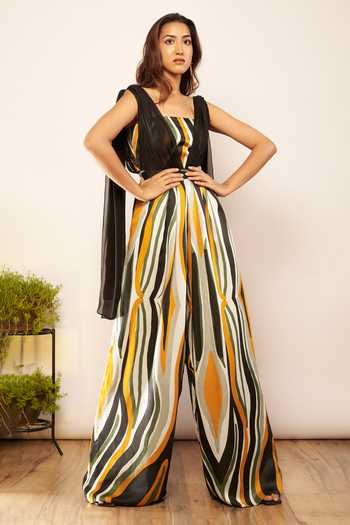Babita Malkani Abstract Print Draped Jumpsuit 