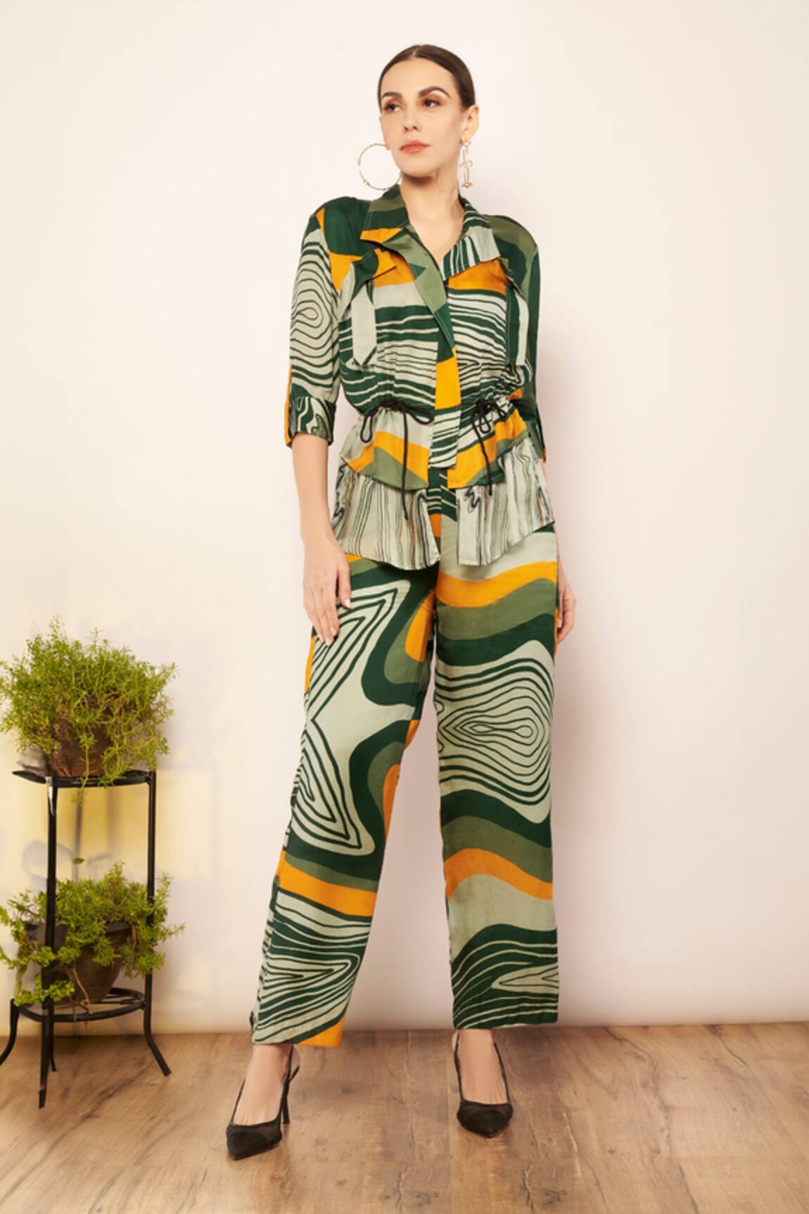 Babita Malkani Stripe Print Layered Jacket 
