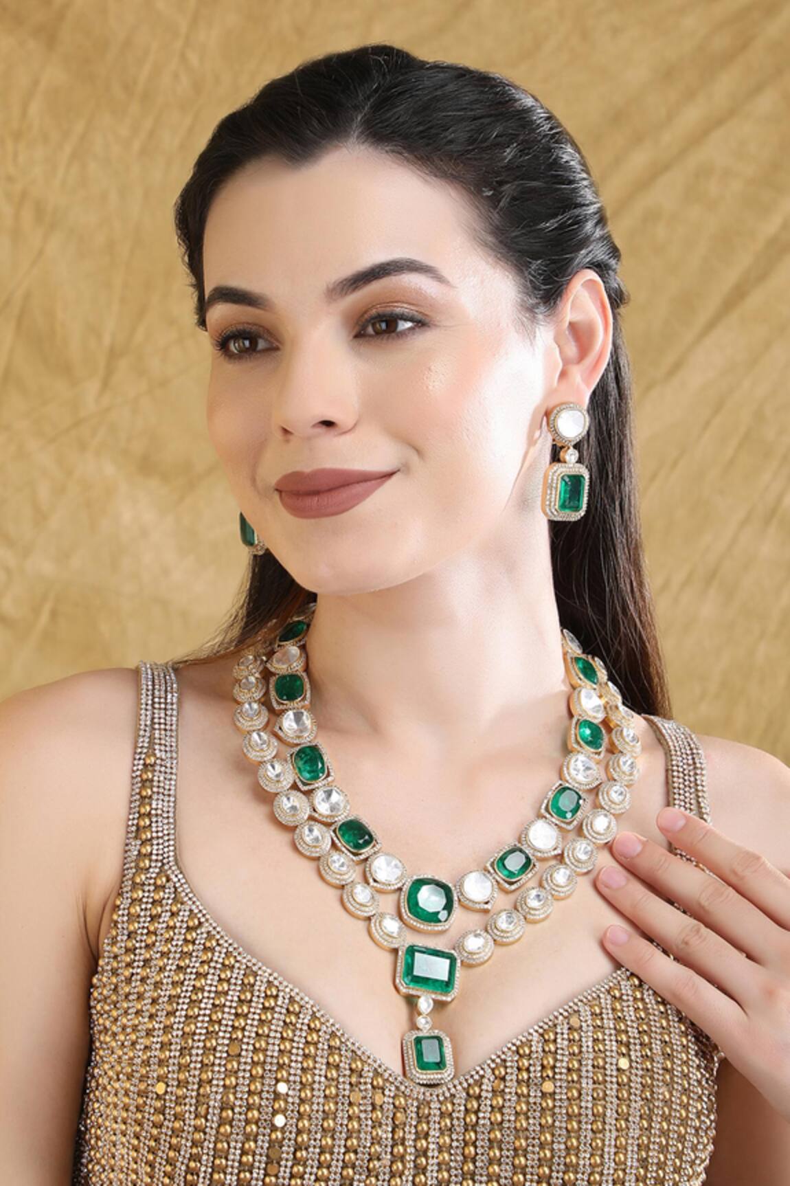 Auraa Trends Double Layered Kundan Necklace Set 