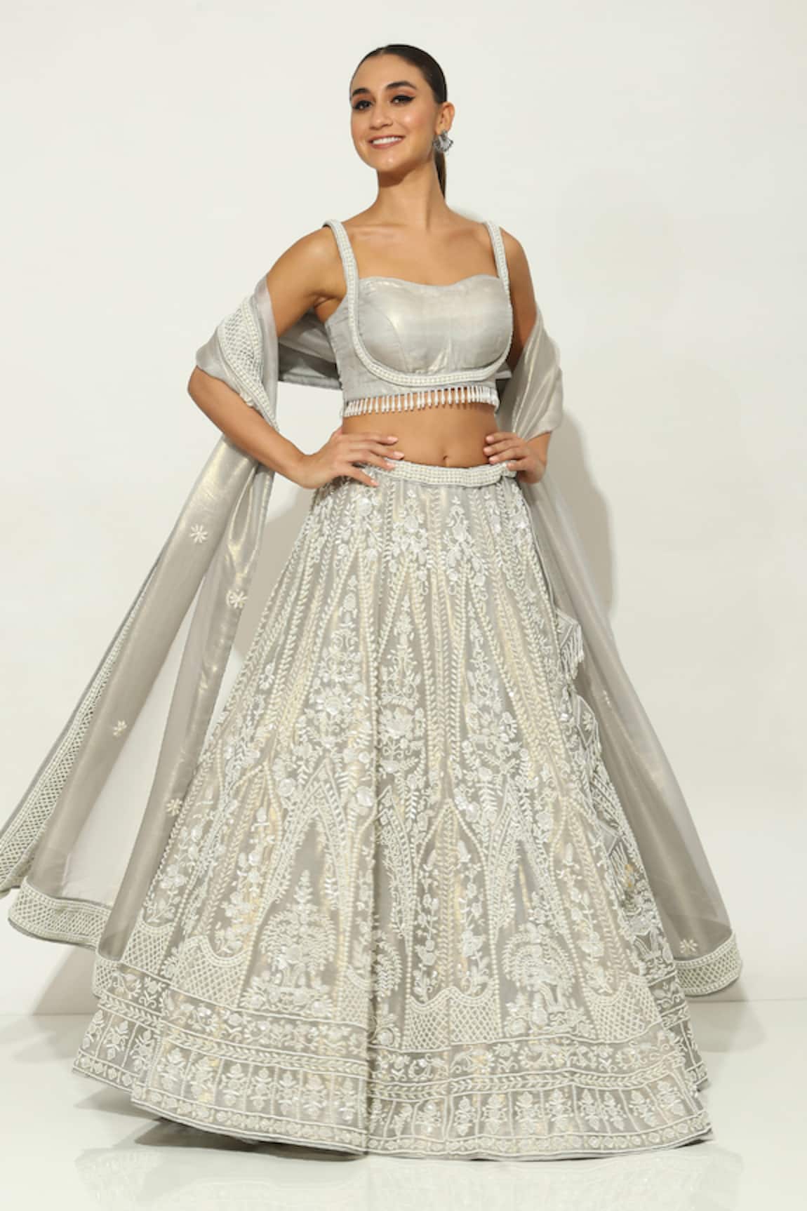 Vandana Sethi French Bloom Embroidered Bridal Lehenga Set 