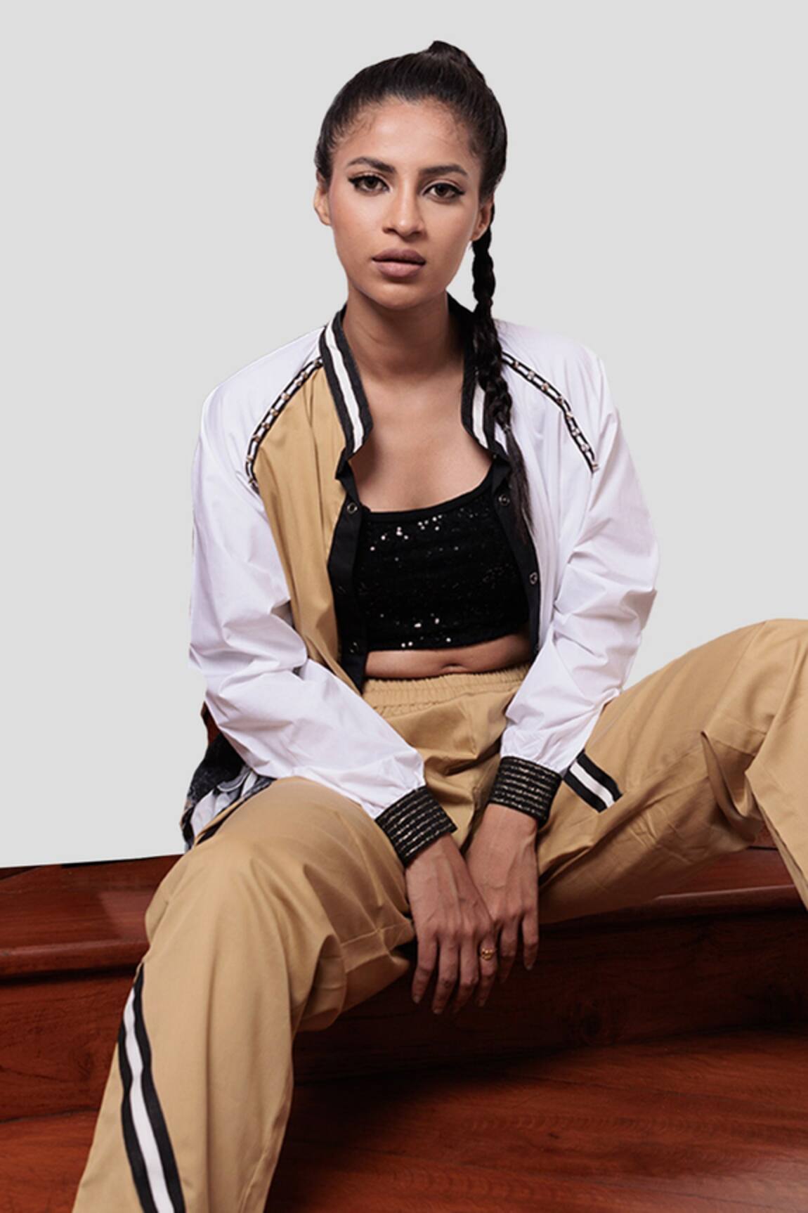 Richaa Goenka Printed Cotton Bomber Jacket & Straight Pant Set