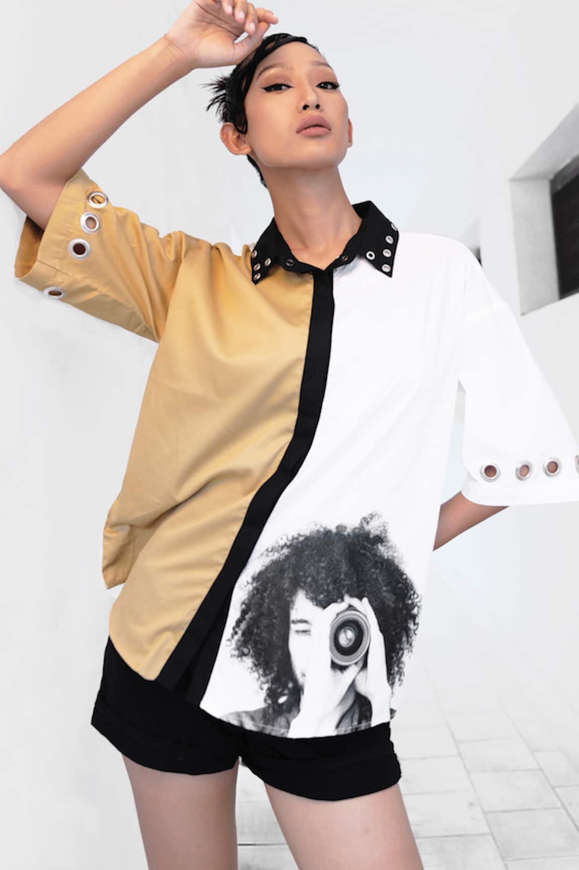 Richaa Goenka Rose Print Cotton Oversized Shirt