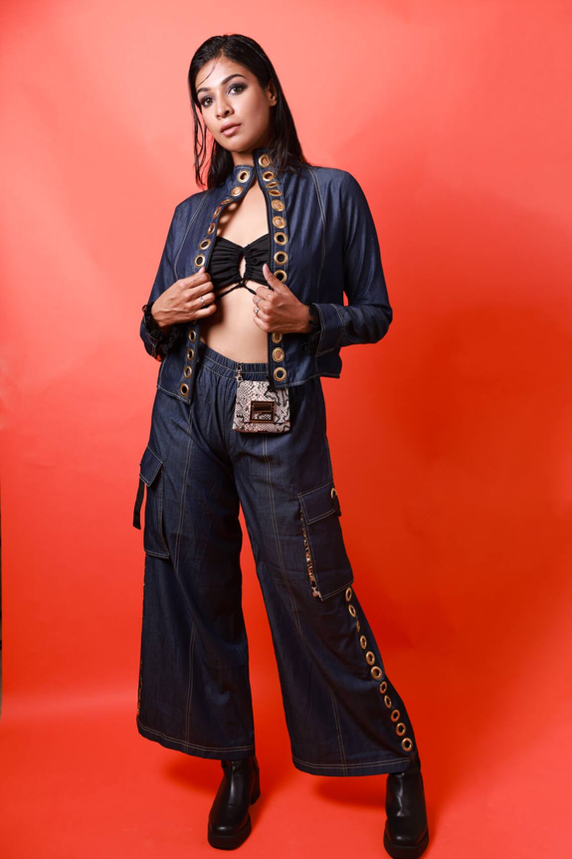 Richaa Goenka Hand Embroidered Cotton Jacket & Cargo Pant Set