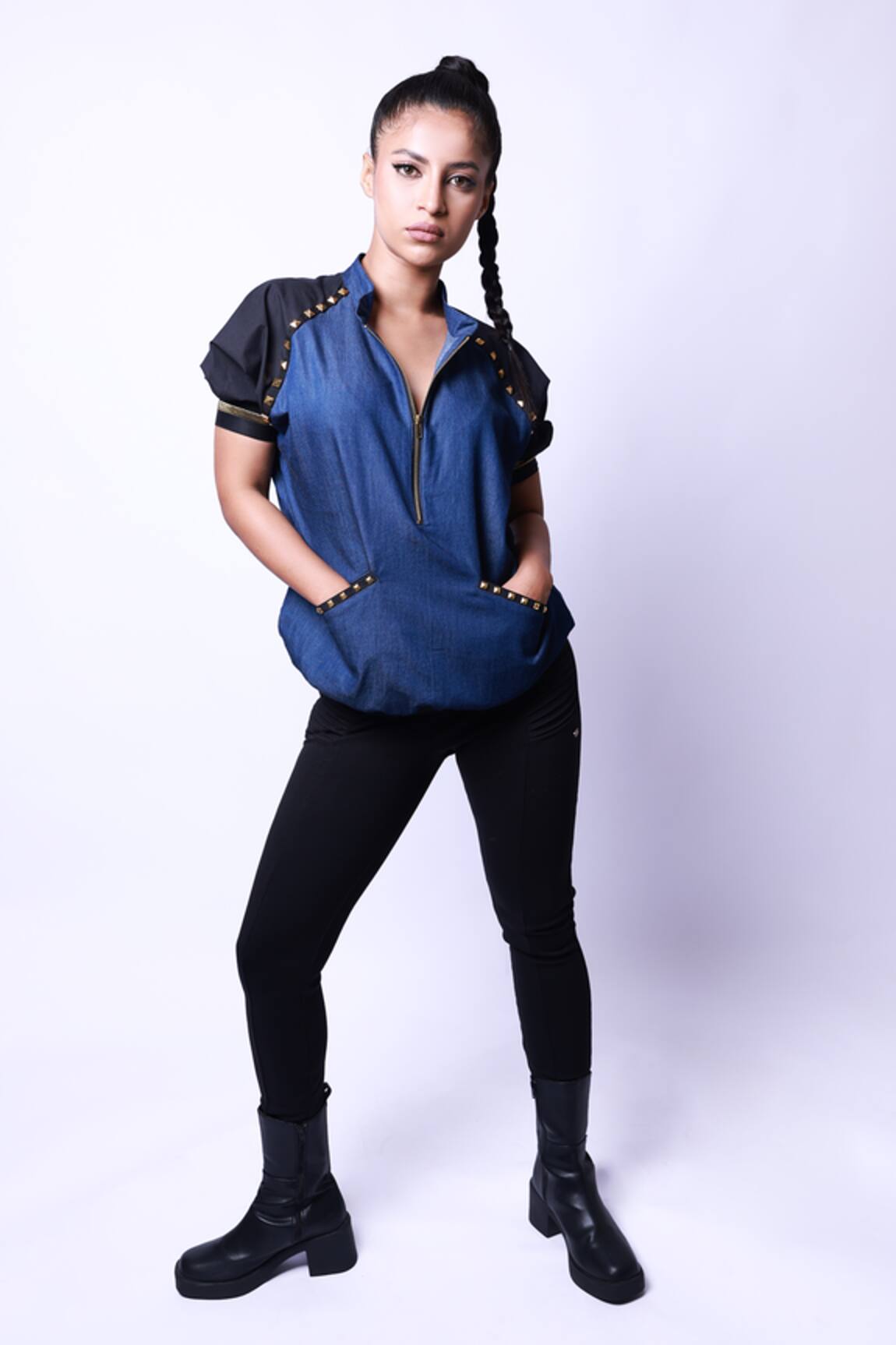 Richaa Goenka Stud Detailed Bomber Top