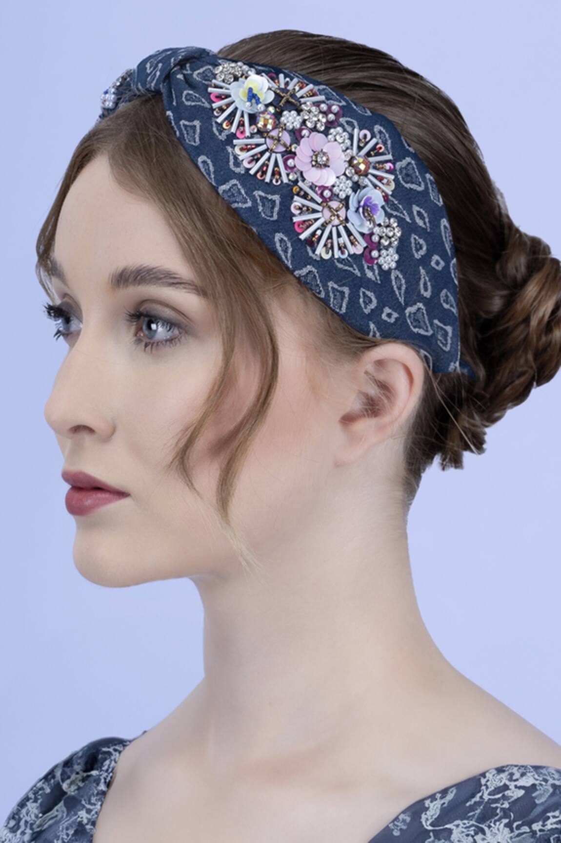 Moyolu Denim Paradise Embroidered Hair Band