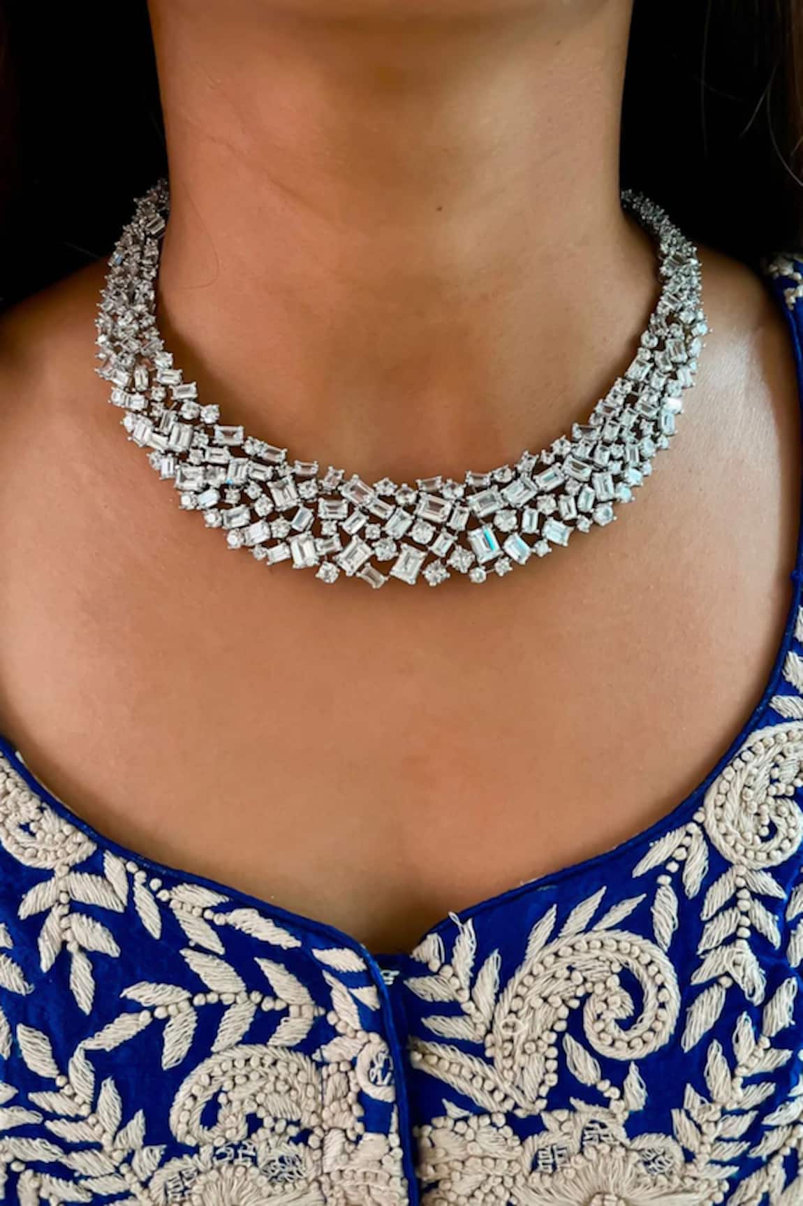 PRERTO Swarovski Embellished Cluster Necklace Set