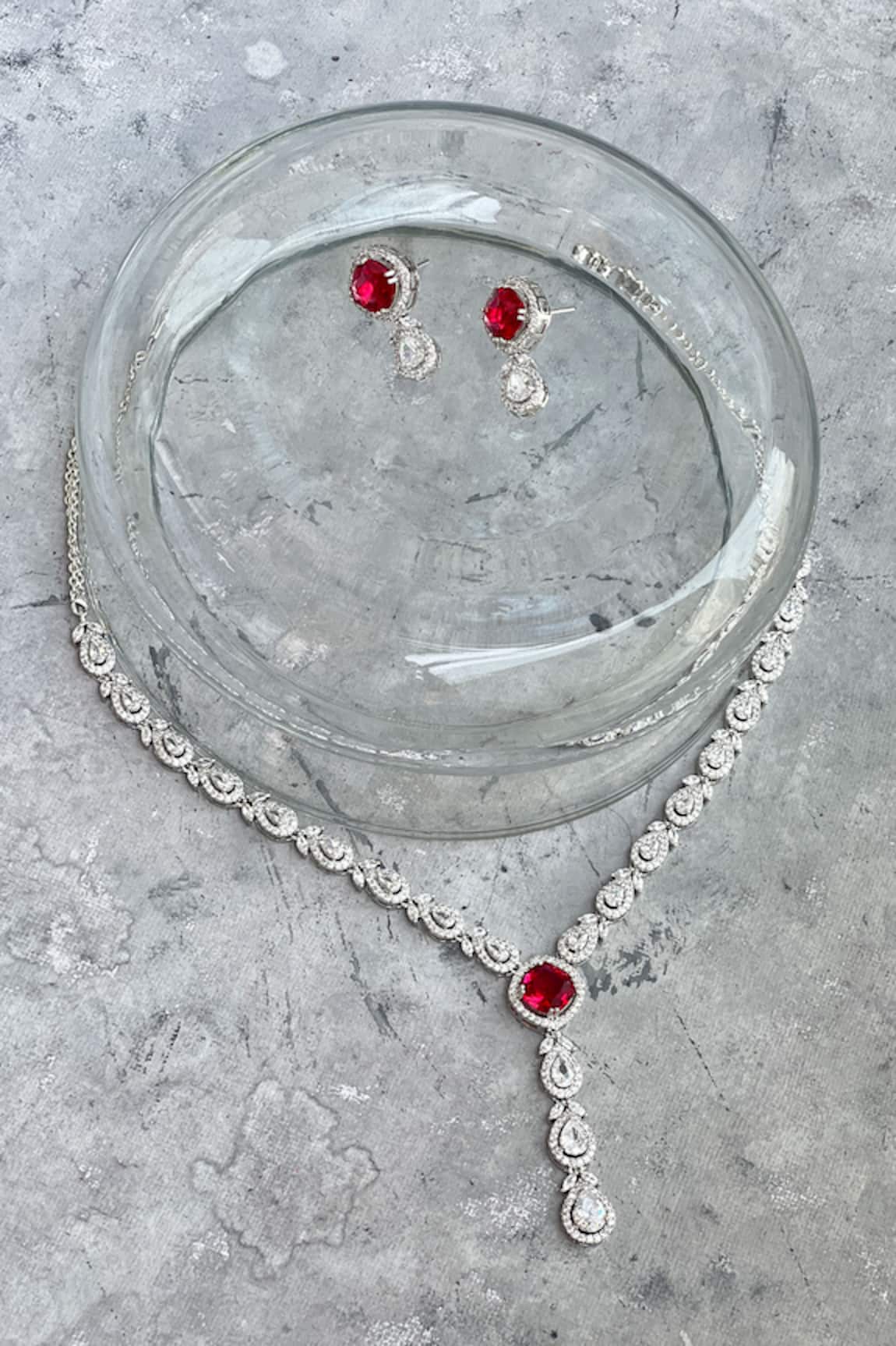 Prestones Faux Diamond Embellished Pendant Necklace Set