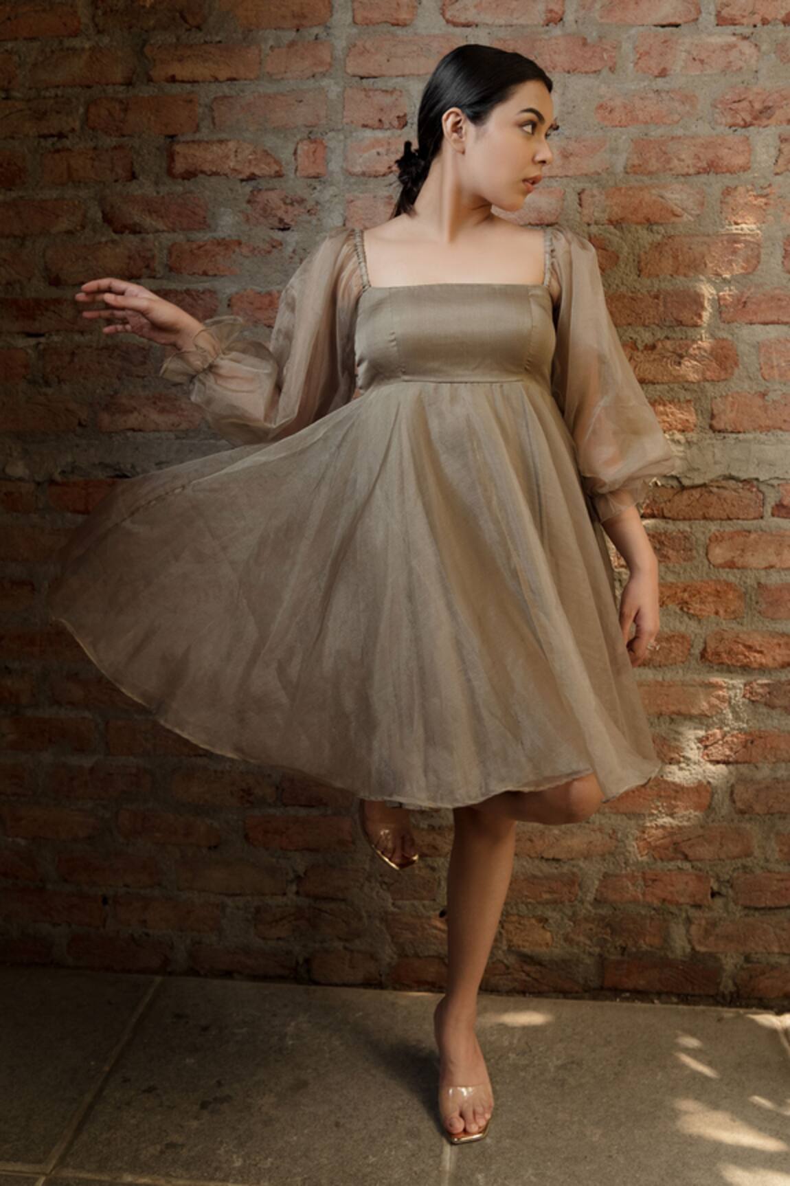 Pooja Kankariya Corseted Bust Puffed Sleeve Dress