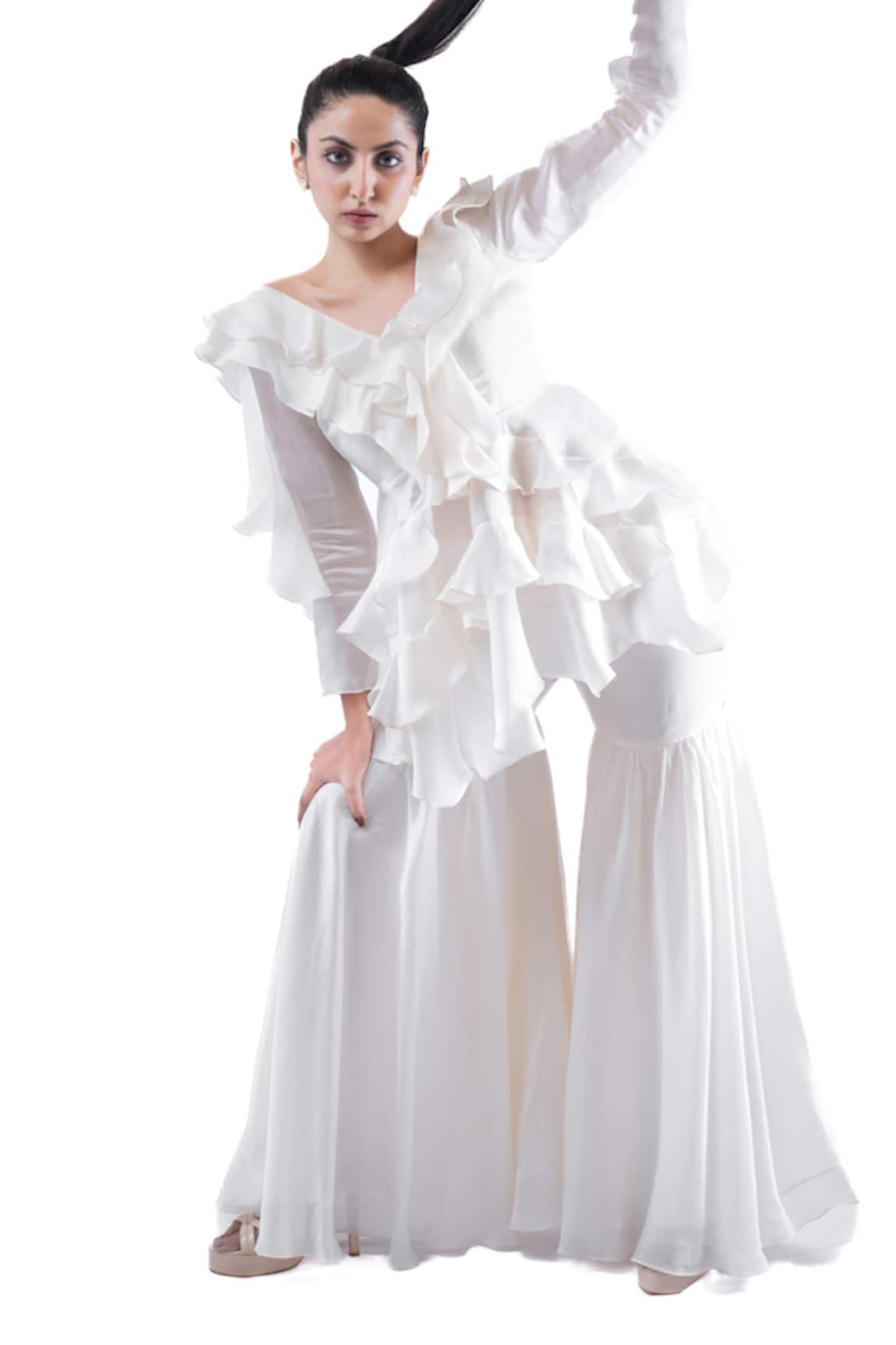 Pooja Kankariya Bay Salt Ruffled Kurta With Gharara 