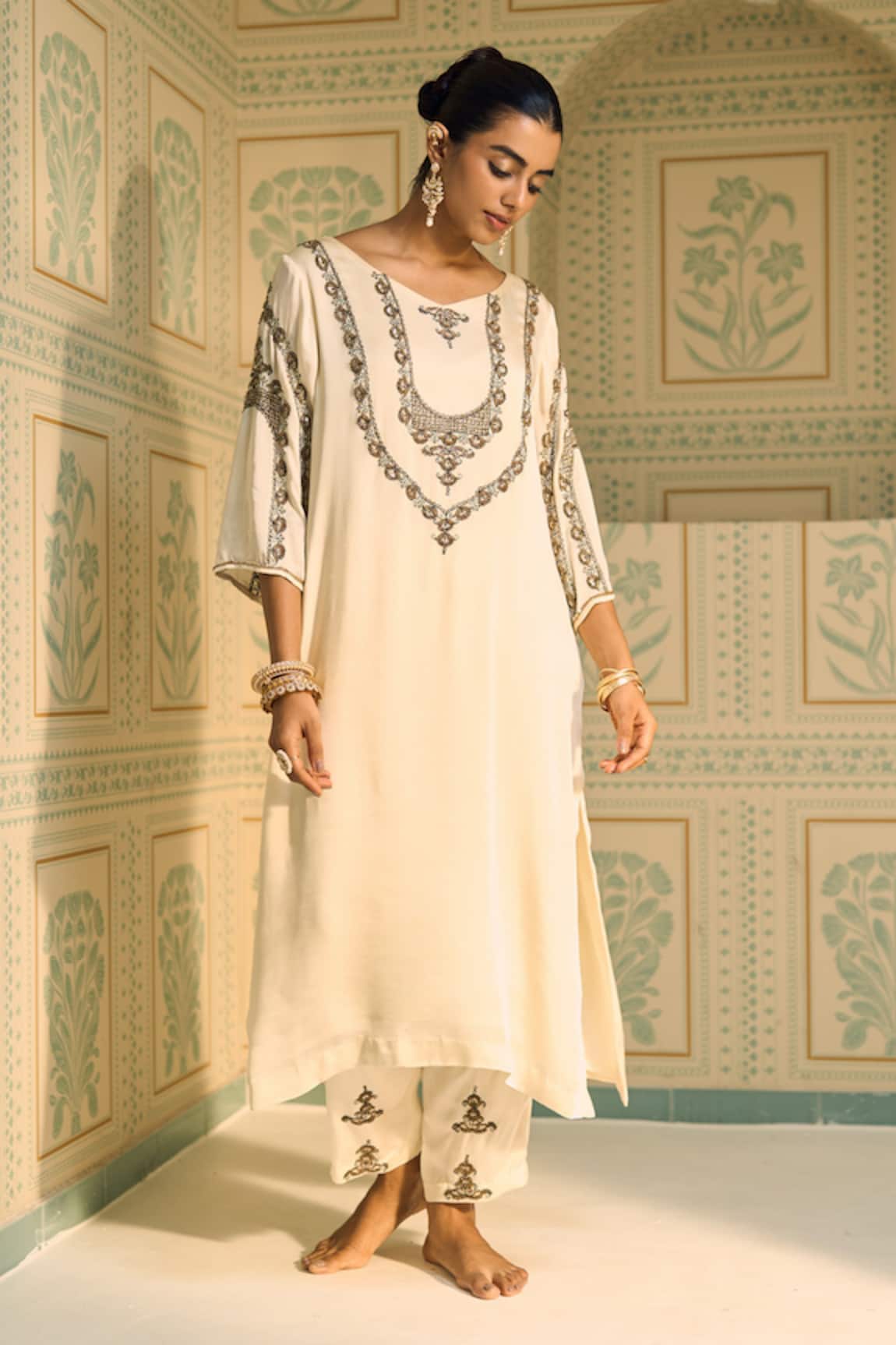 Sarang Kaur Anya Embroidered Yoke Kurta With Pant