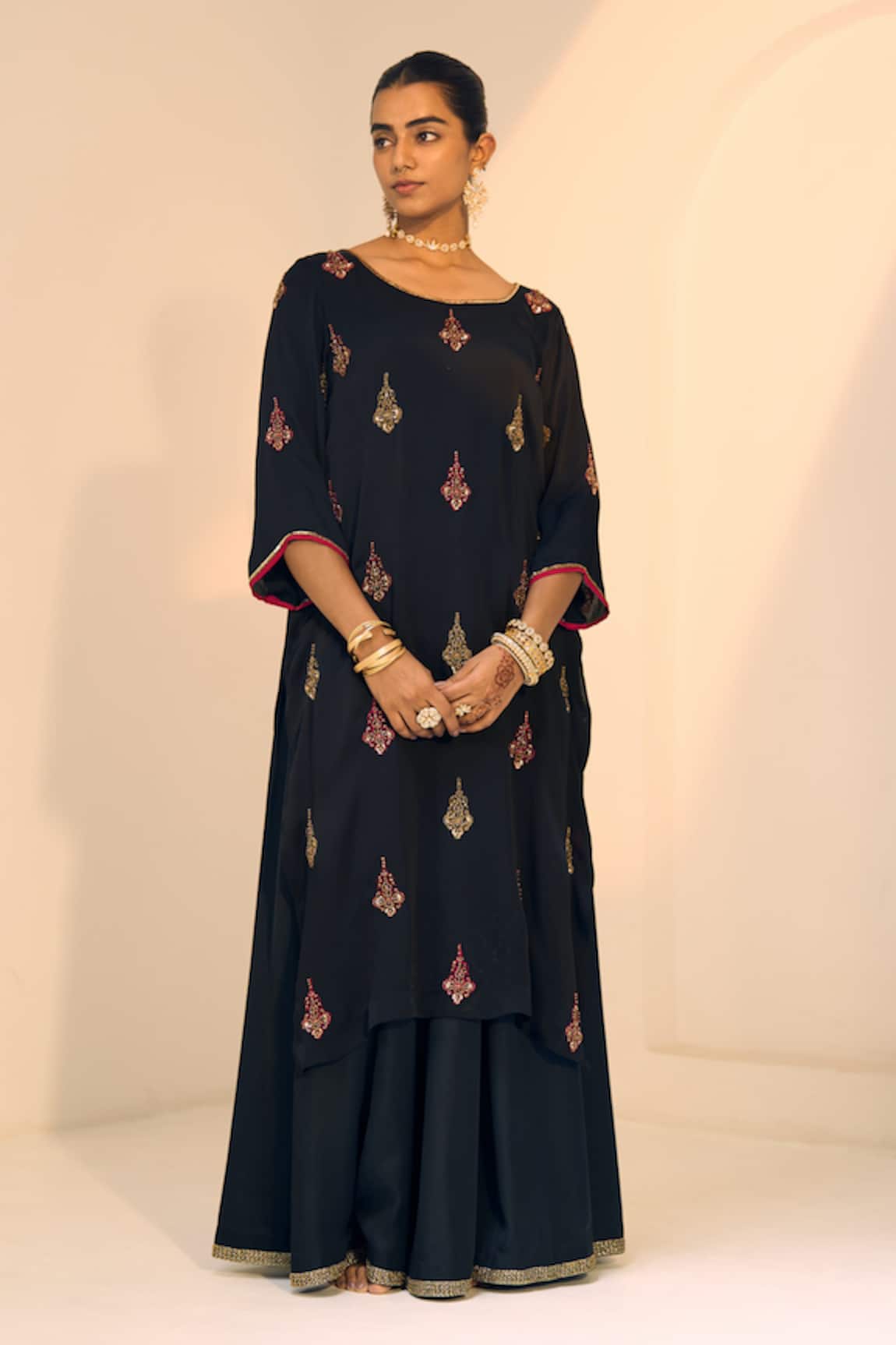 Sarang Kaur Chavi Floral Embroidered Kurta With Gharara