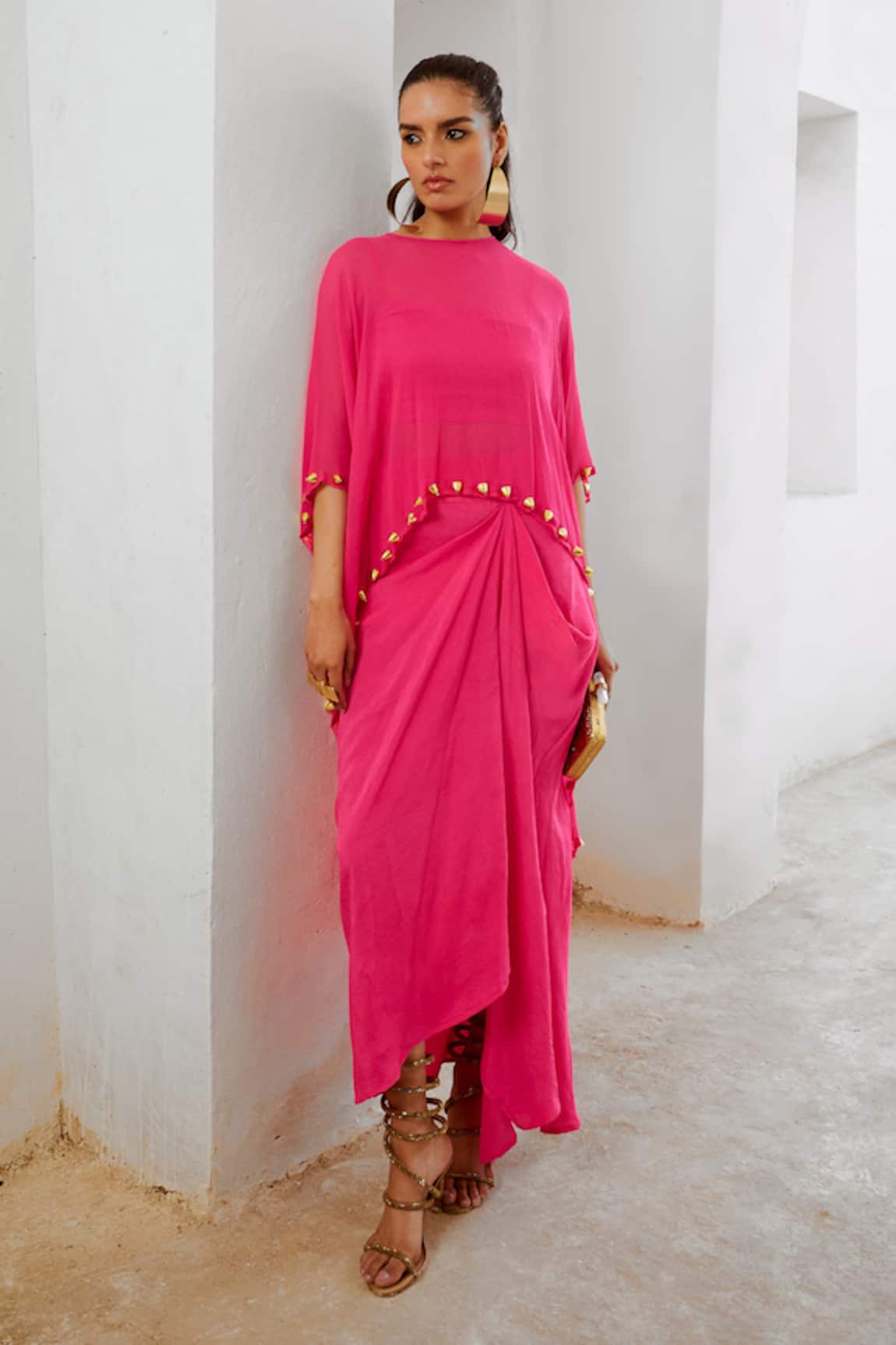 Pallavi Jaipur Bell Bead Embroidered Cape Draped Skirt Set