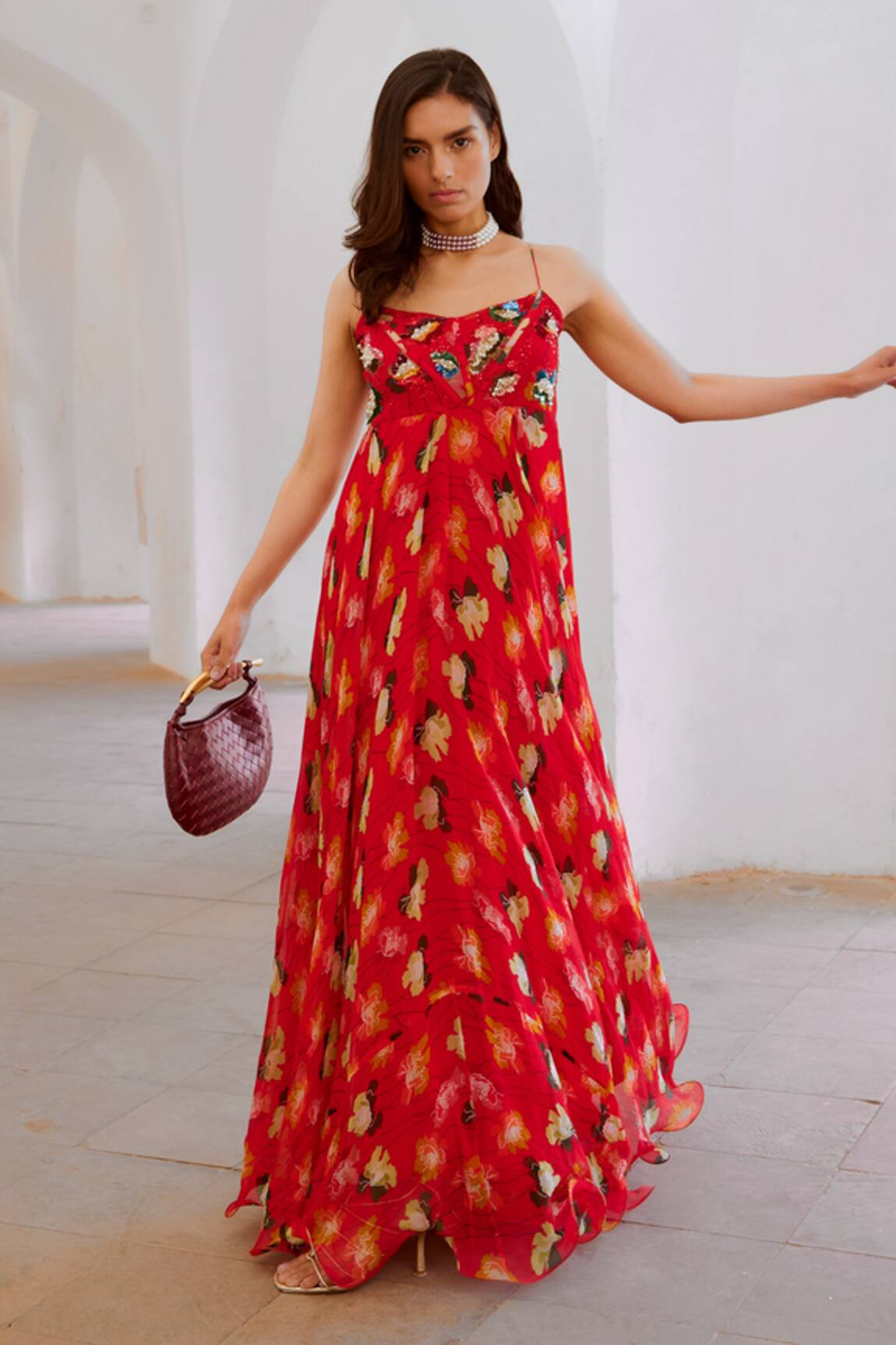 Pallavi Jaipur Bagh Poppy Planet Print Dress