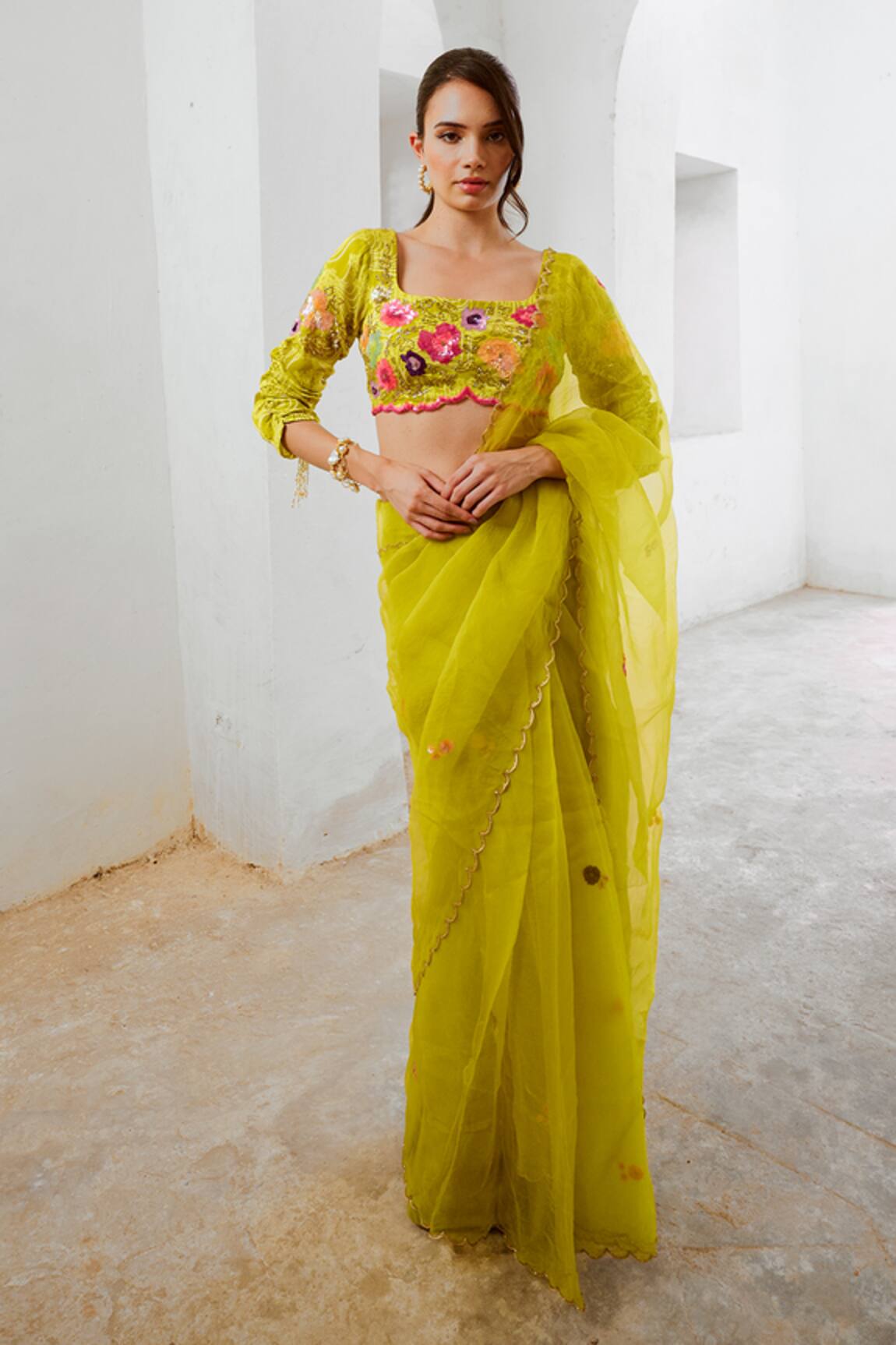 Pallavi Jaipur Sequin Embroidered Saree With Blouse