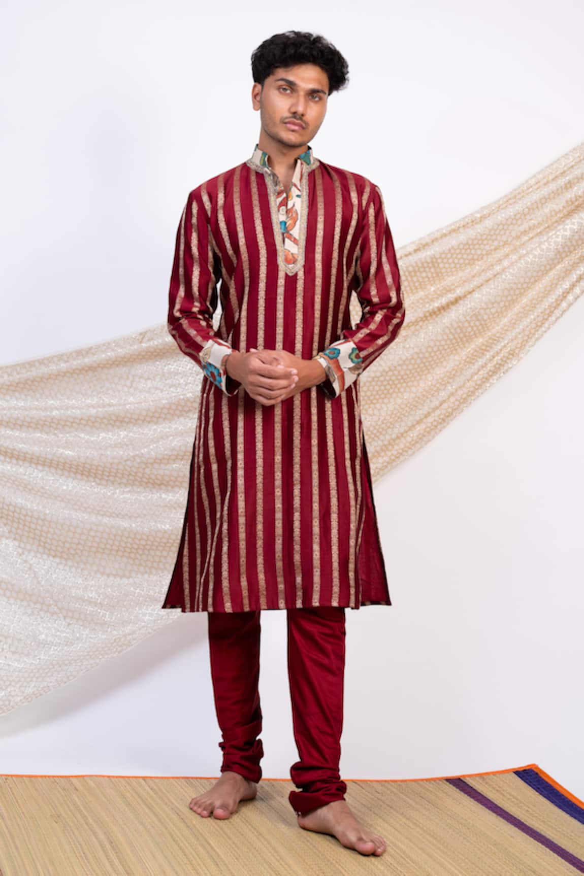 Aamra By Lavanya Gul Bloom Striped Kurta With Churidar 