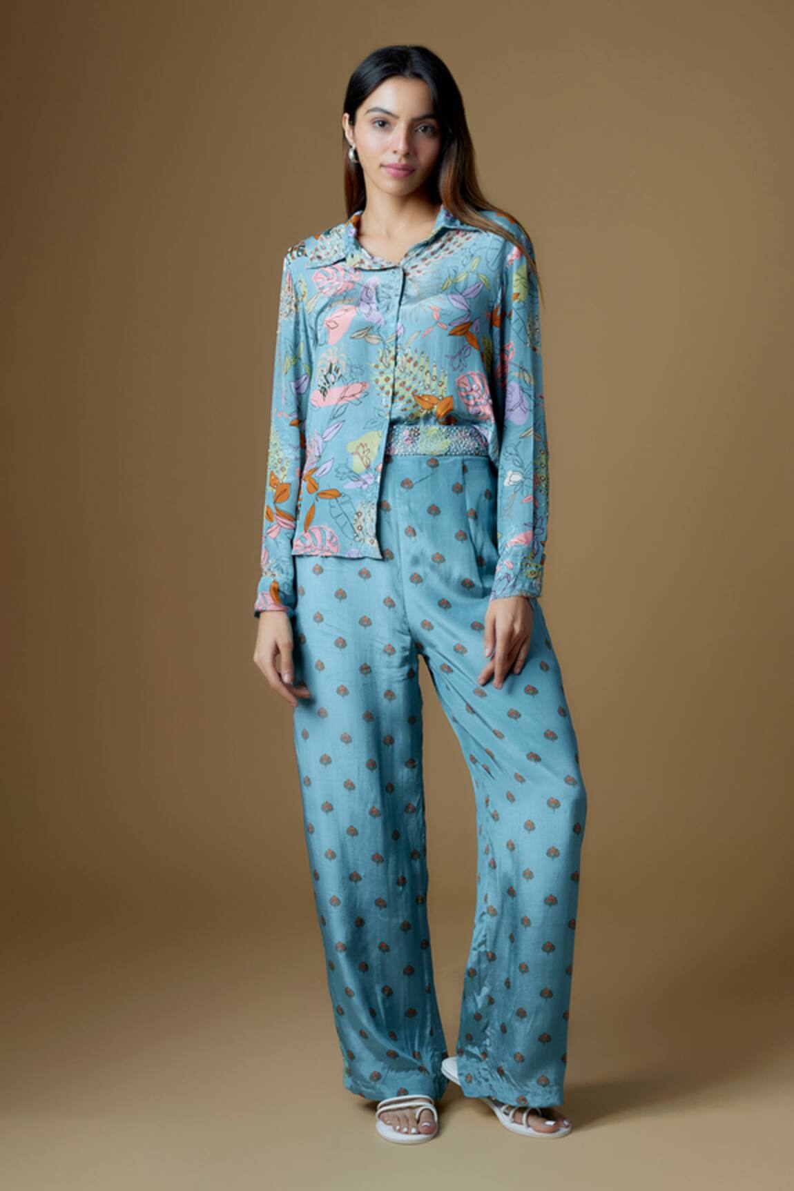 Zal From Benaras Abstract Floral Print Shirt With Pant 