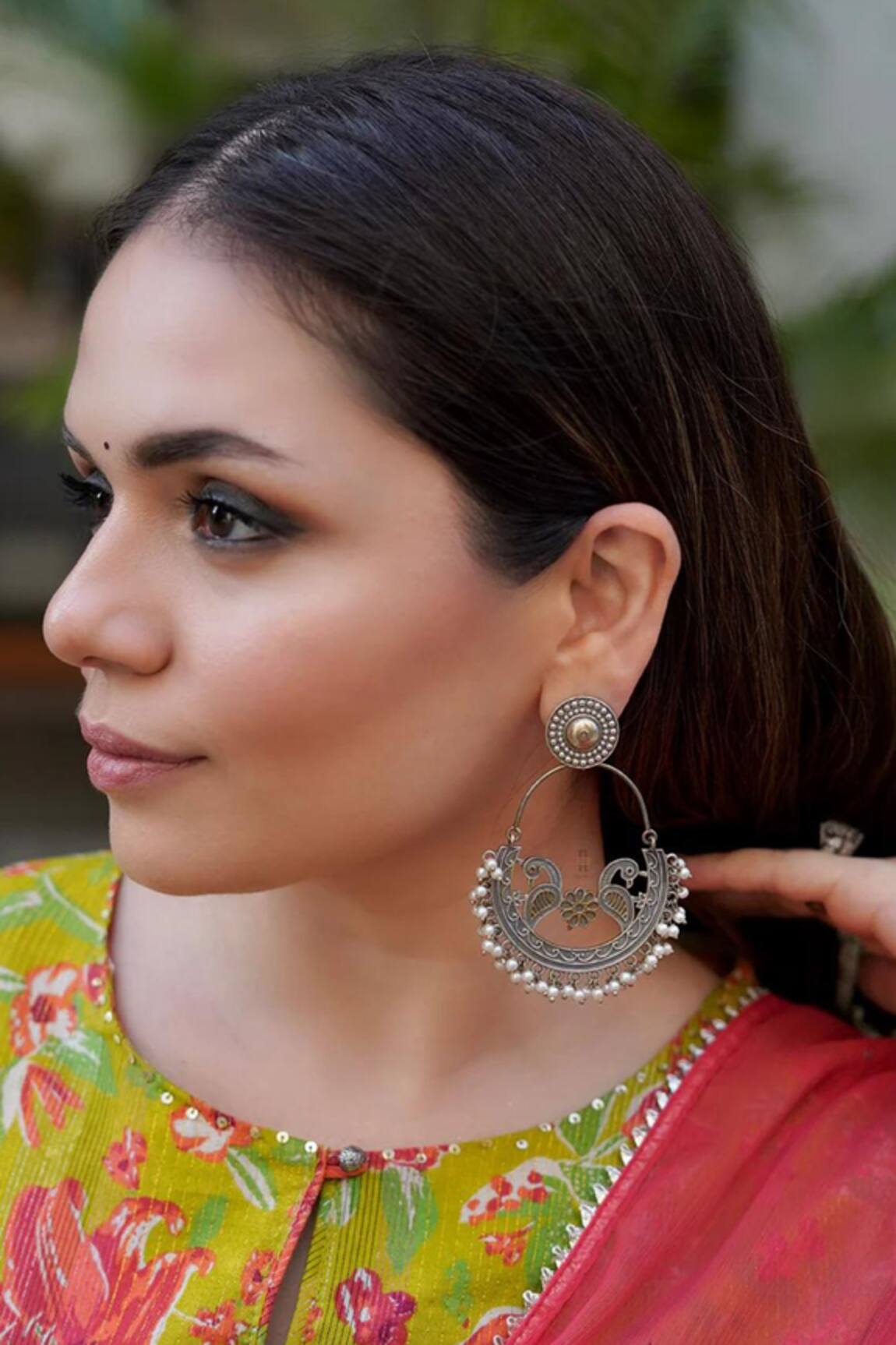 Anana Triveni Peacock Carved Earrings 