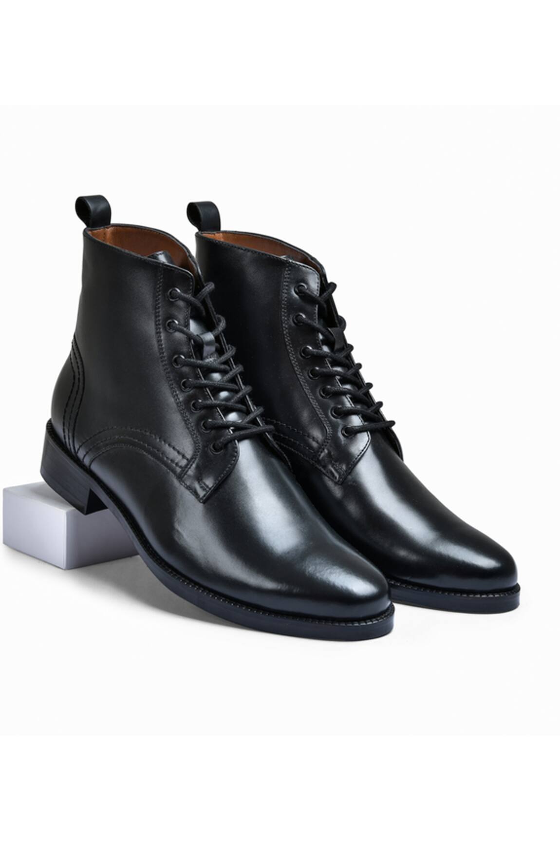 Wednesday Lifestyle Black Genuine Leather Lace Up Boots